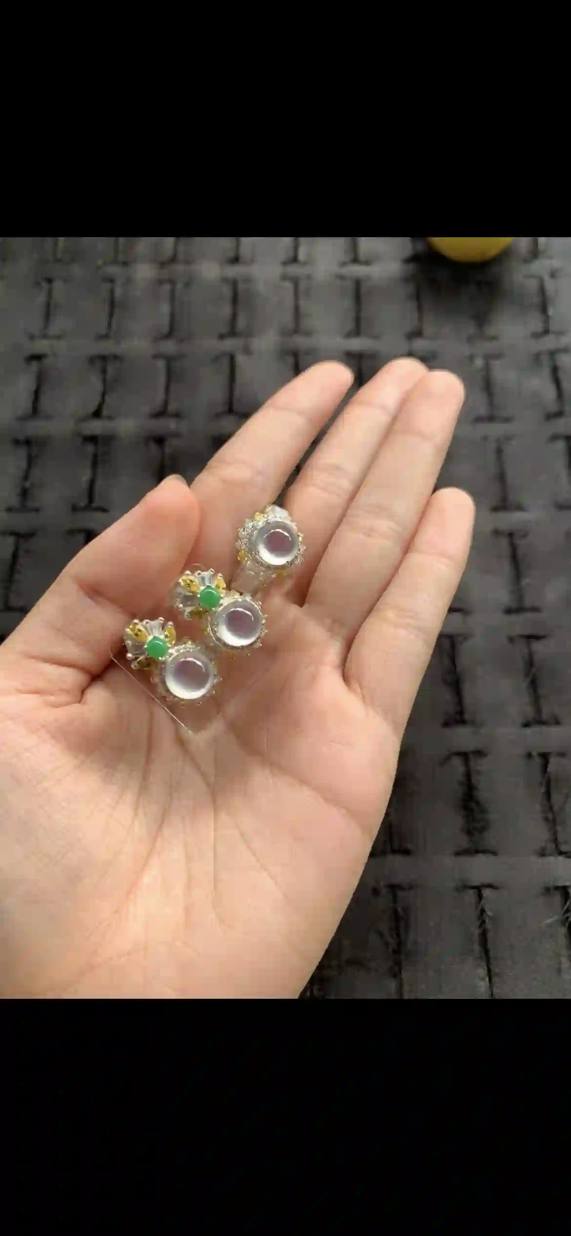 High-Icy White Jadeite Jewelry Set — Ring, Earrings & Pendant with Green Jade & Diamond Accents | Myanmar Jadeite reference #20370001