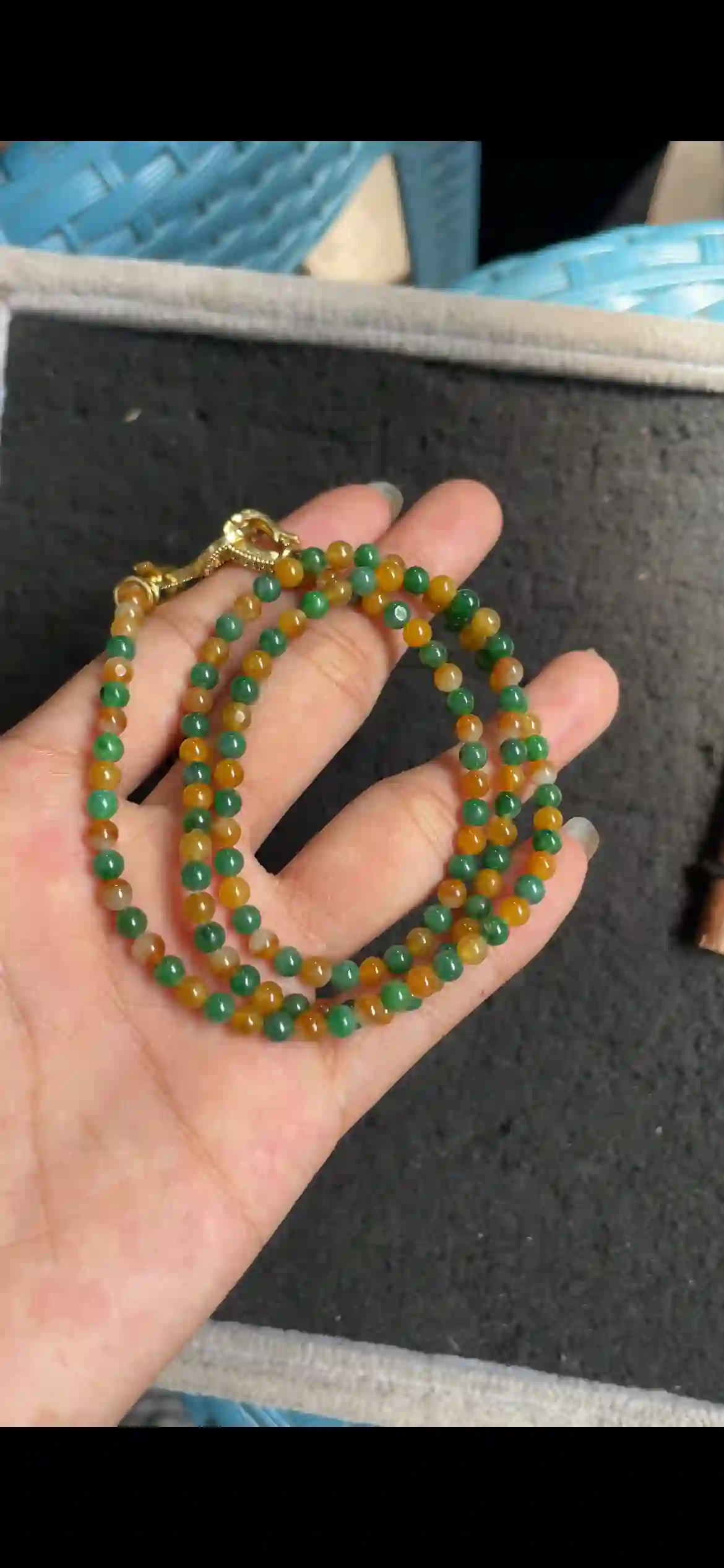  Dual-Tone Green & Orange Jade Bead Necklace, Multi-Layer Style, view 2 | Myanmar Jadeite reference #5880003