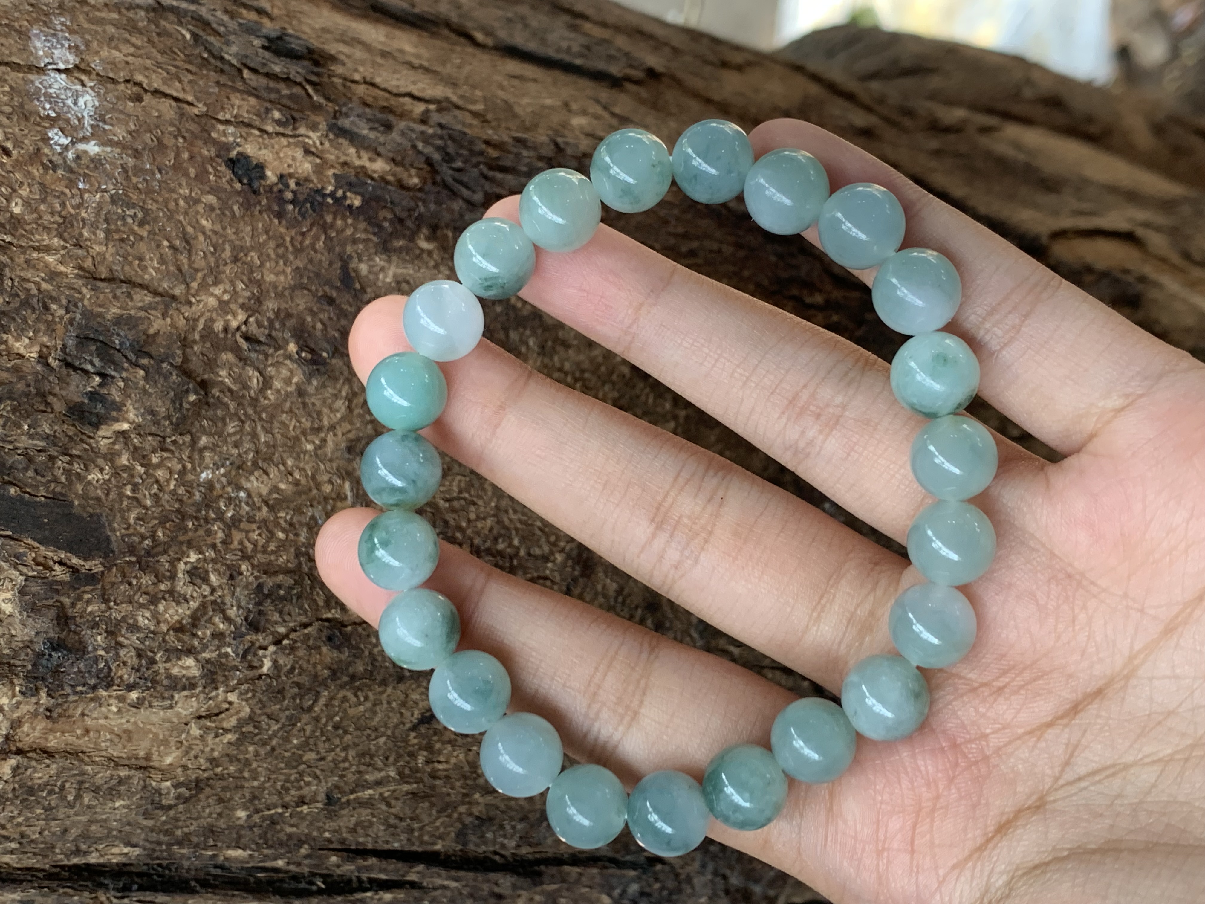 Natural Icy Green Jade Beaded Bracelet - Burmese Jadeite from Myanmar