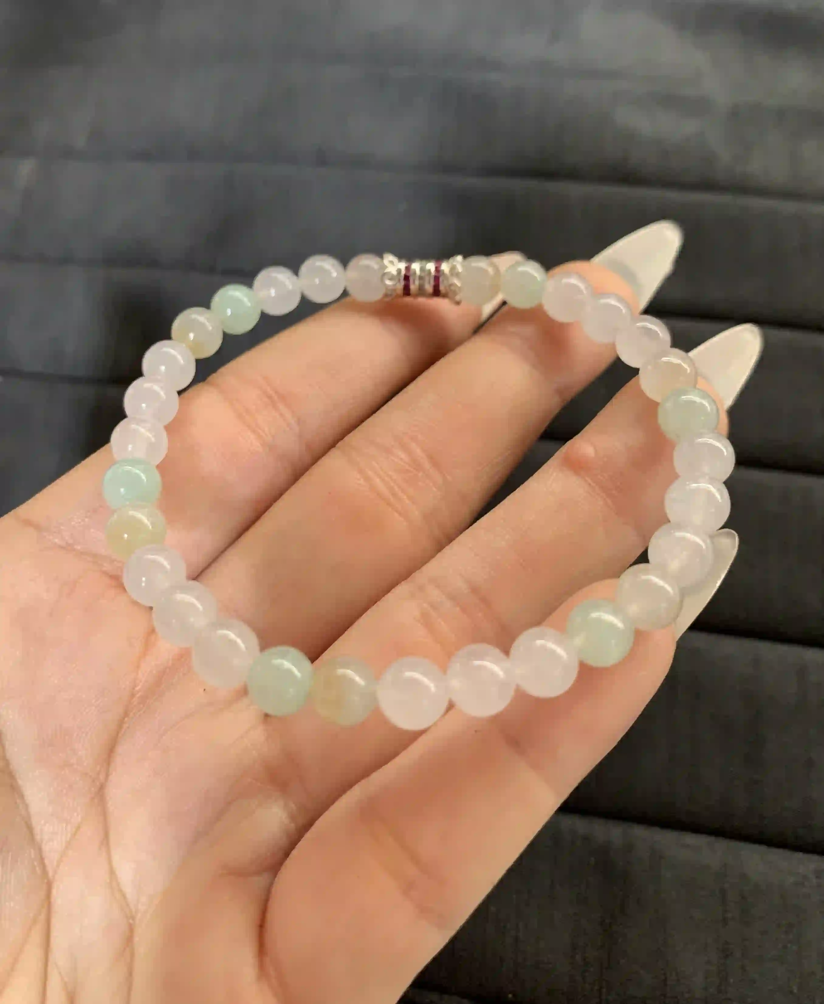 Translucent Jade Beaded Bracelet with Accent Clasp, view 2 | Myanmar Jadeite reference #1560005