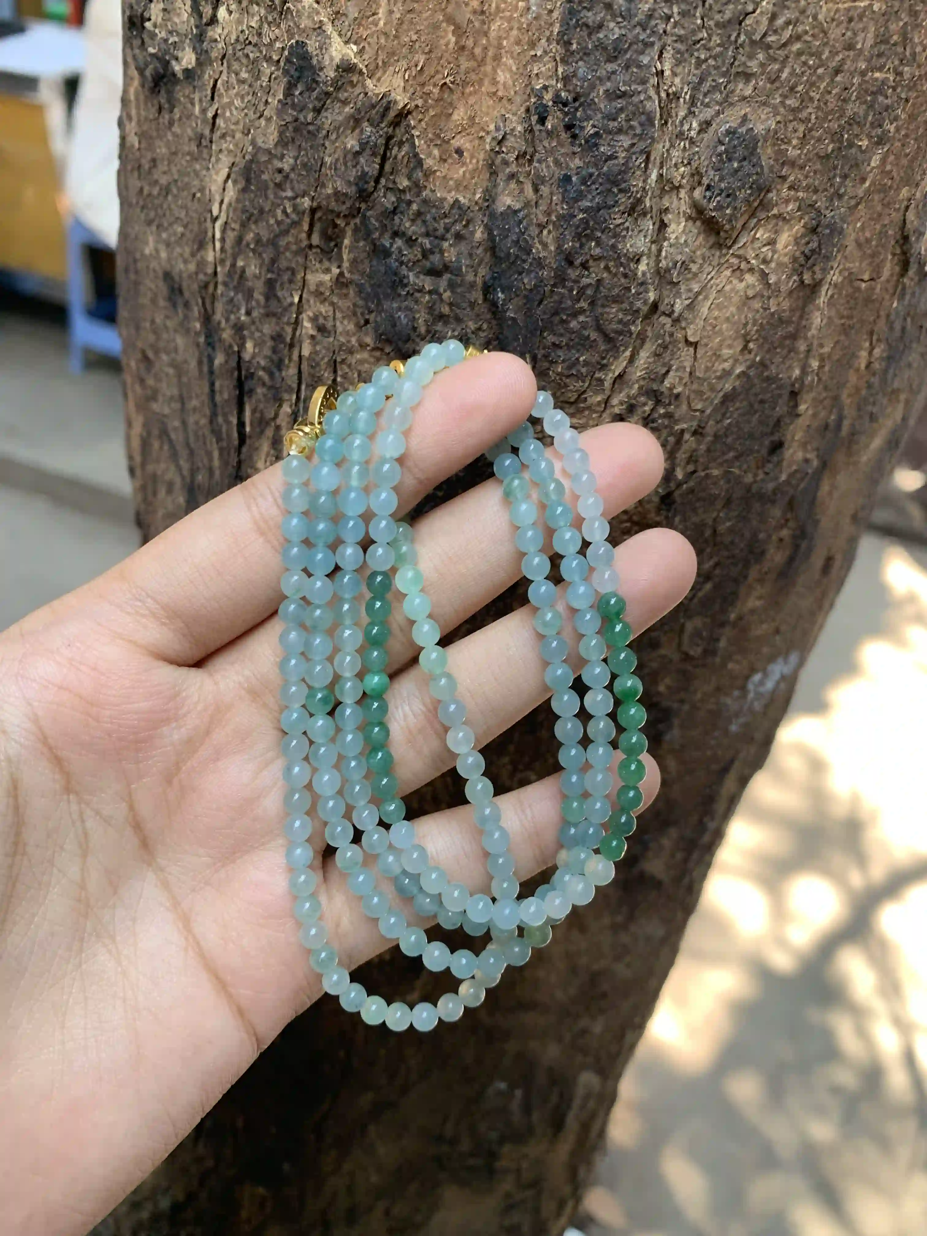   Natural Icy Green Jade Bead Necklace | Myanmar Jadeite reference #1920008
