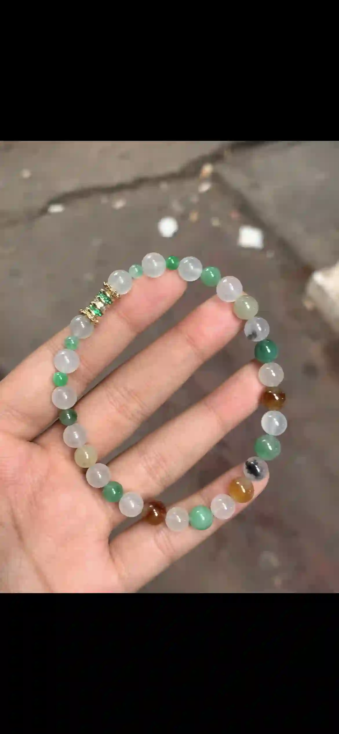  Multicolor Rainbow Jade Bead Bracelet with Gemstone Accent, view 2 | Myanmar Jadeite reference #17880001