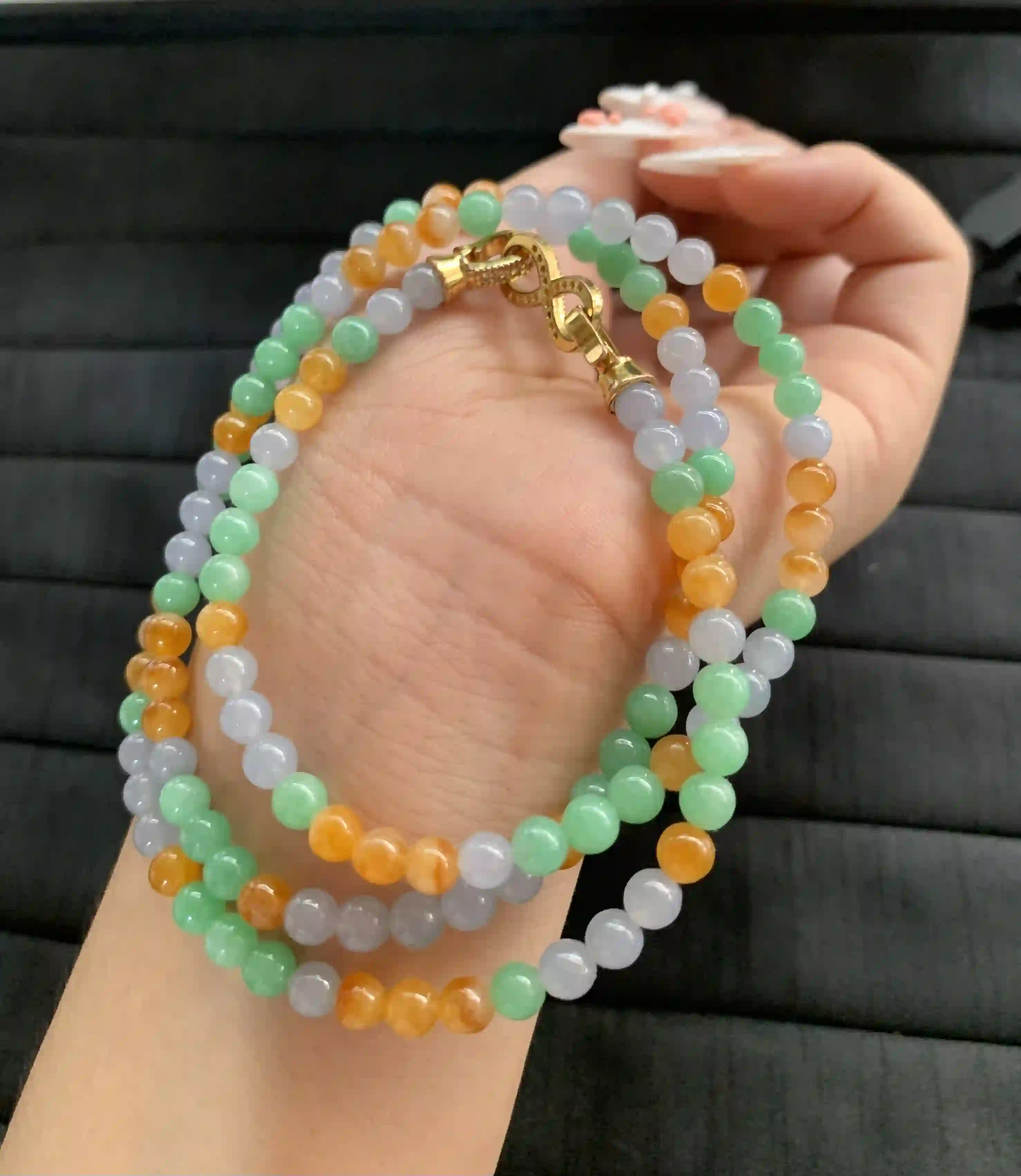 Natural Multicolor Jade Bead Necklace, view 2 | Myanmar Jadeite reference #1710006