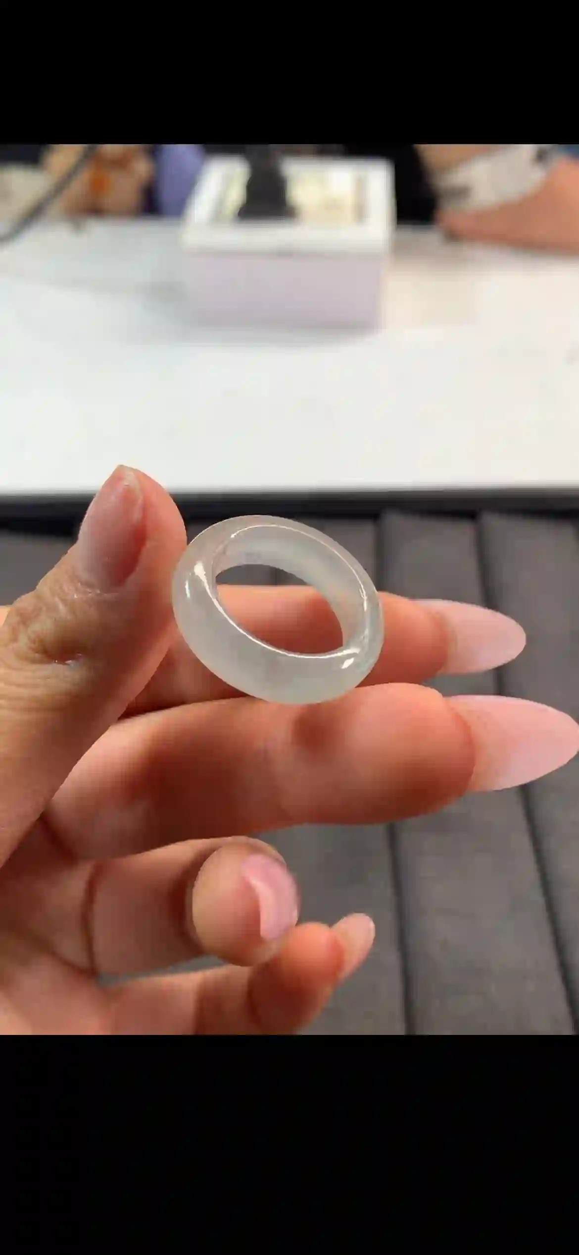 High-Clarity Icy White Jadeite Full Band Ring | Myanmar Jadeite reference #10680002