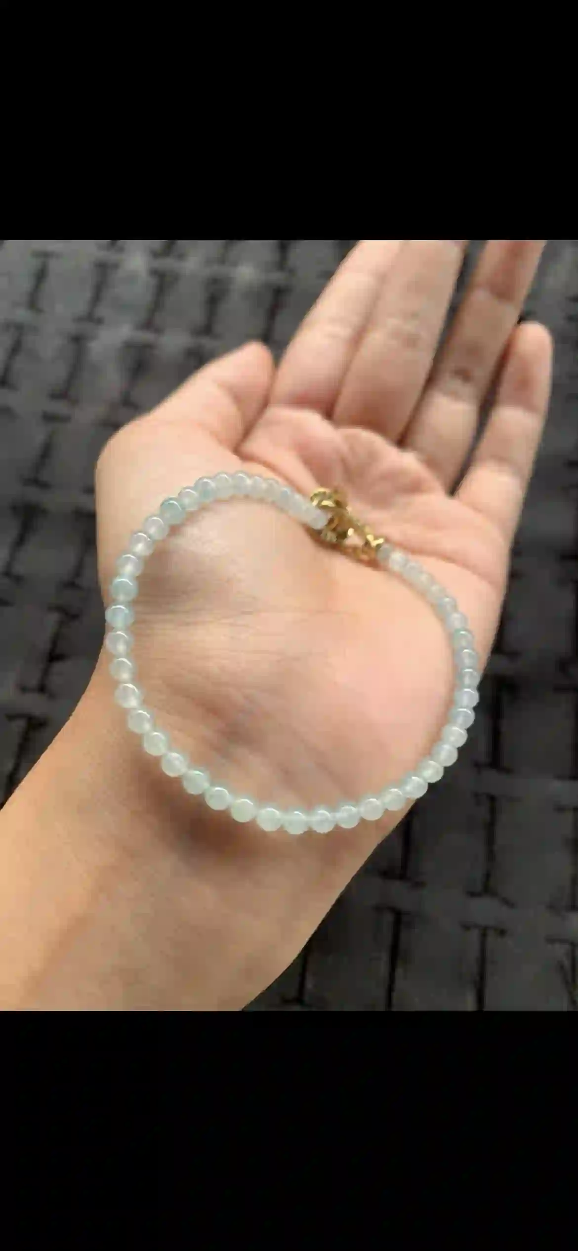  Icy Pale Blue-Green Jadeite Bead Bracelet with Ornate Gold Clasp | Myanmar Jadeite reference #20880001