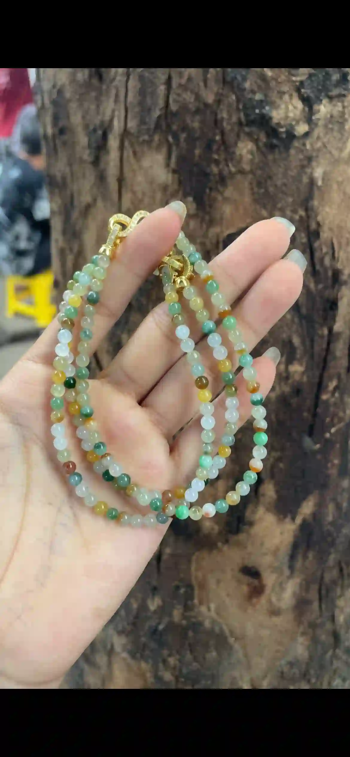 Multicolor Icy Jade Bead Multi-Layer Necklace with Gold Clasps | Myanmar Jadeite reference #5970003