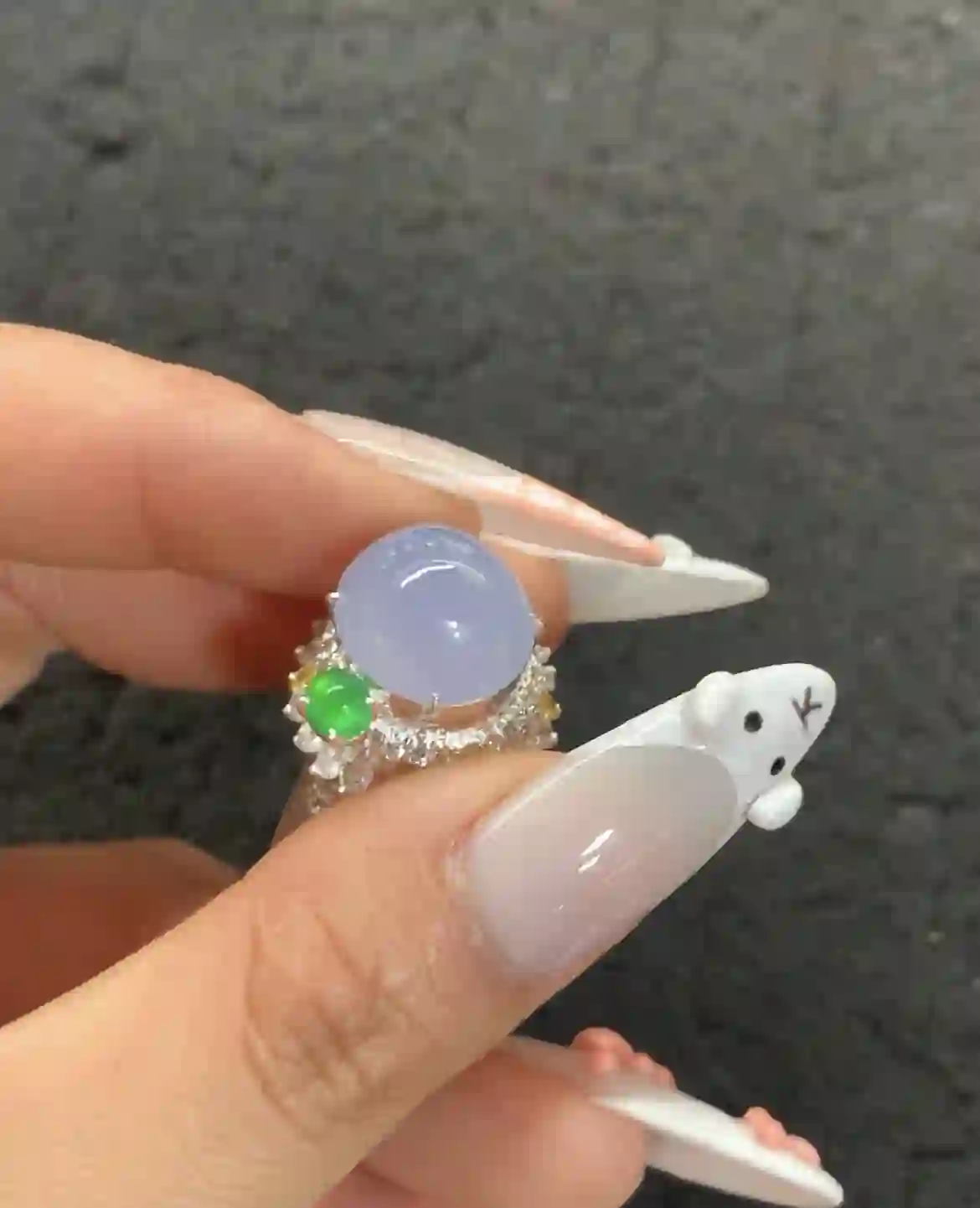 Lavender Jadeite Ring with Green Accent and Multi-Gems, view 2 | Myanmar Jadeite reference #960004