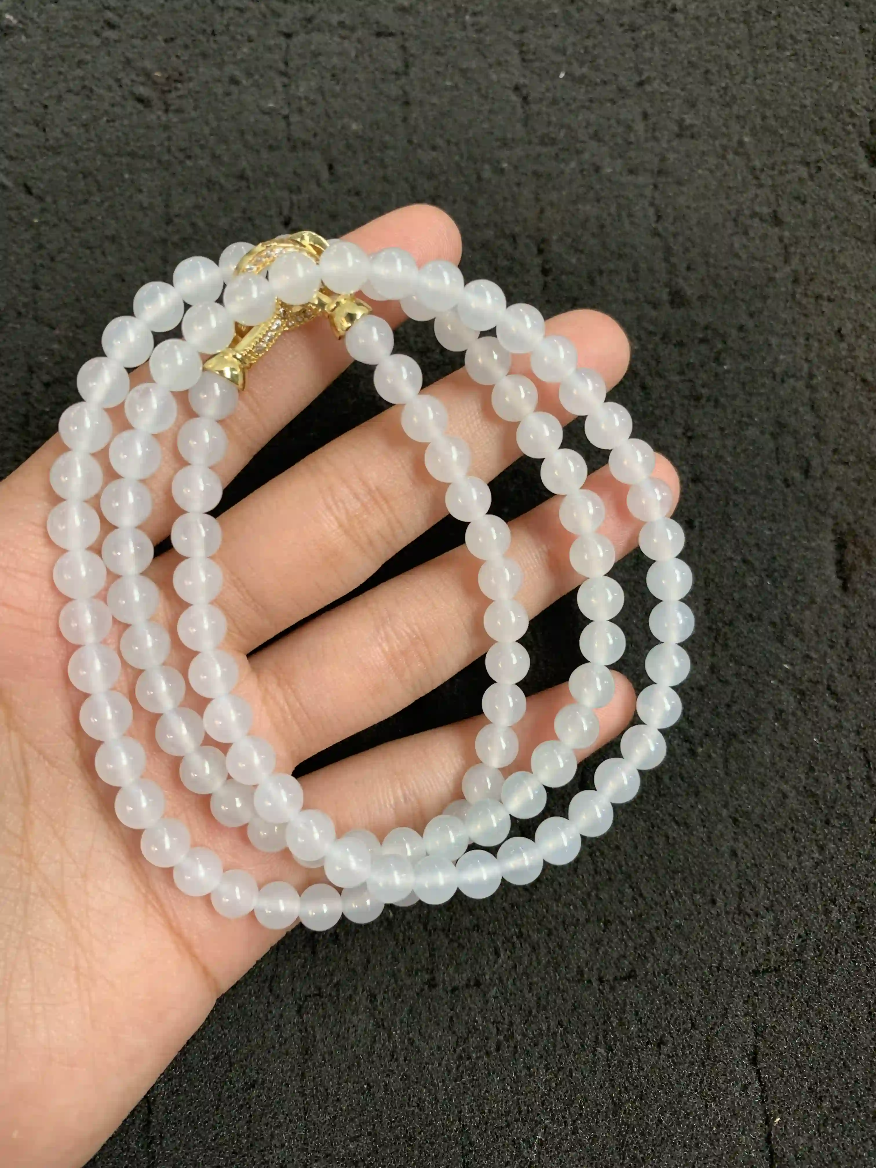 White Beaded Multi-layer Bracelet with Gold Accent | Myanmar Jadeite reference #1650001