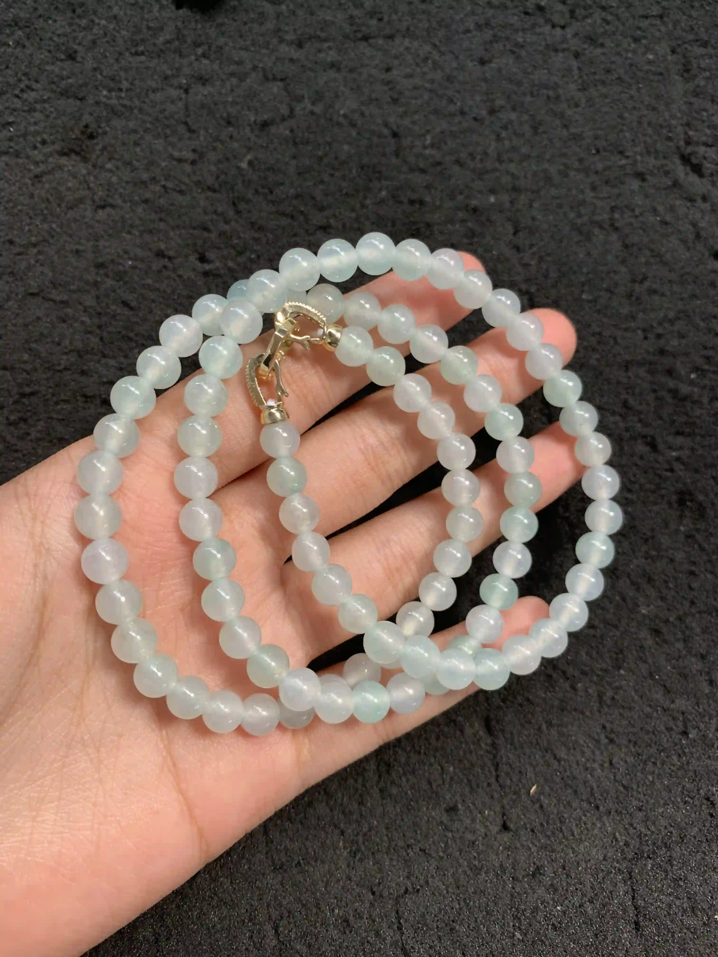   Natural Icy Light Green Jade Bead Necklace | Myanmar Jadeite reference #1830007