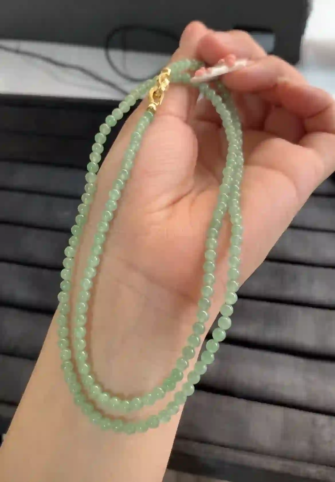   Icy Green Jade Bead Necklace | Myanmar Jadeite reference #2130007