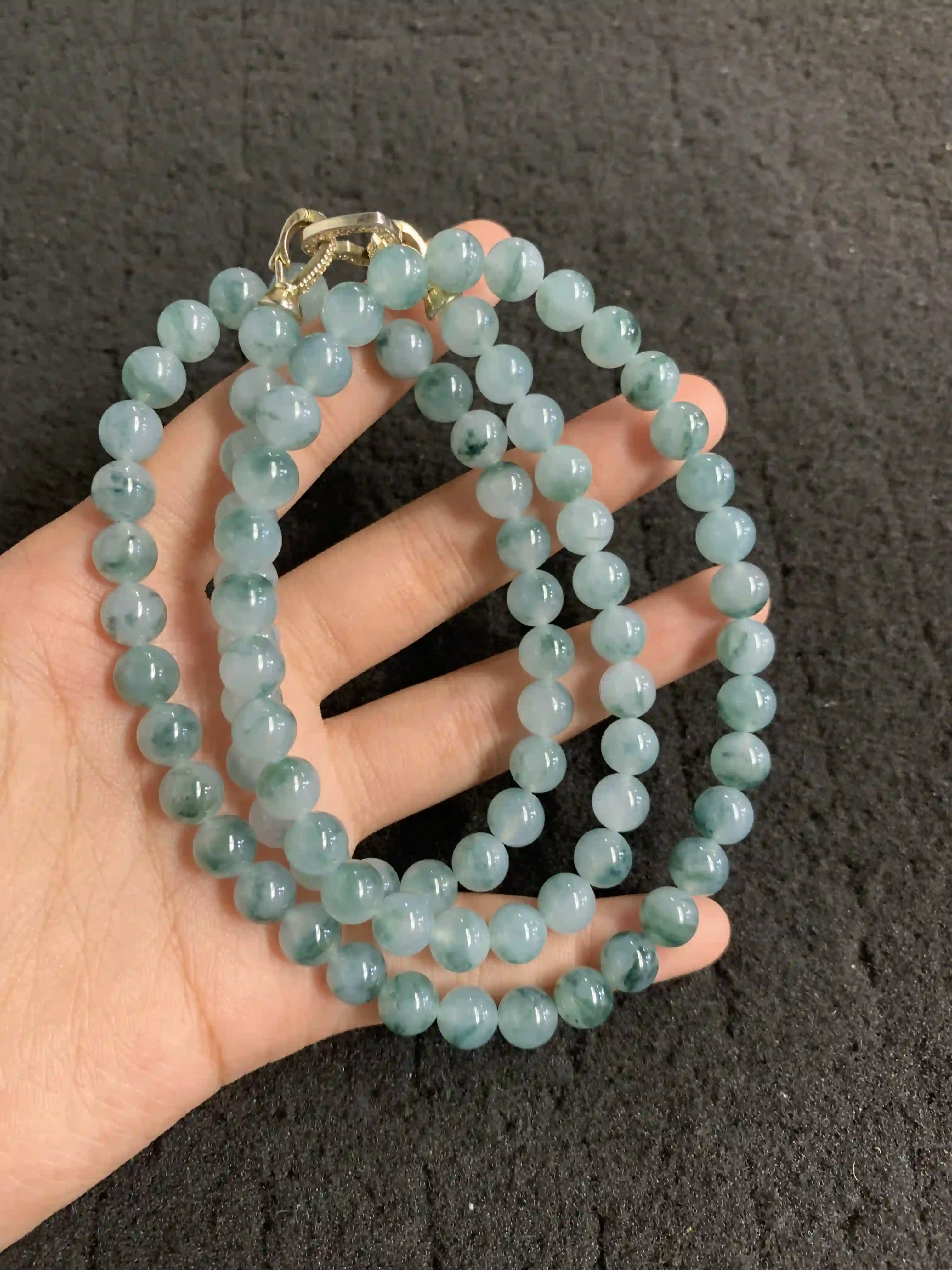 Natural Blue Water Jade Bead Necklace | Myanmar Jadeite reference #1830010