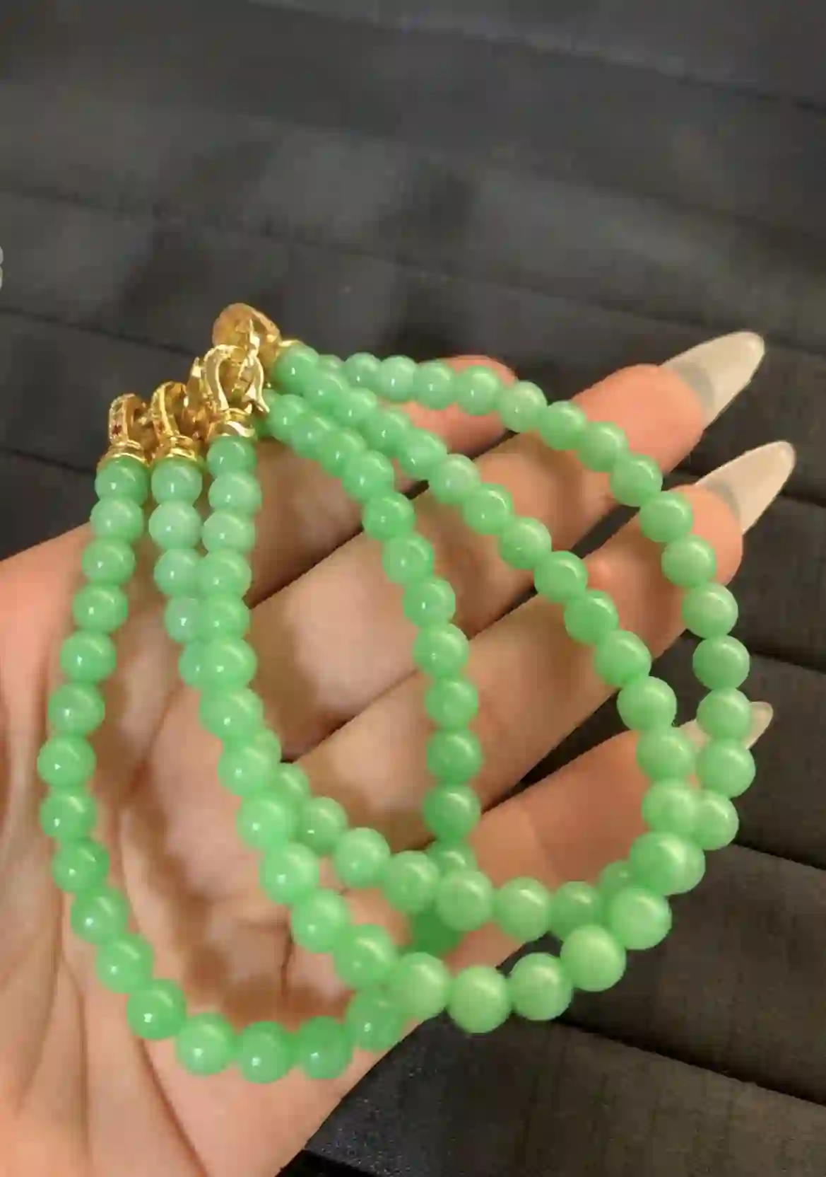 Natural Apple Green Jade Bead Necklace, view 2 | Myanmar Jadeite reference #1800005