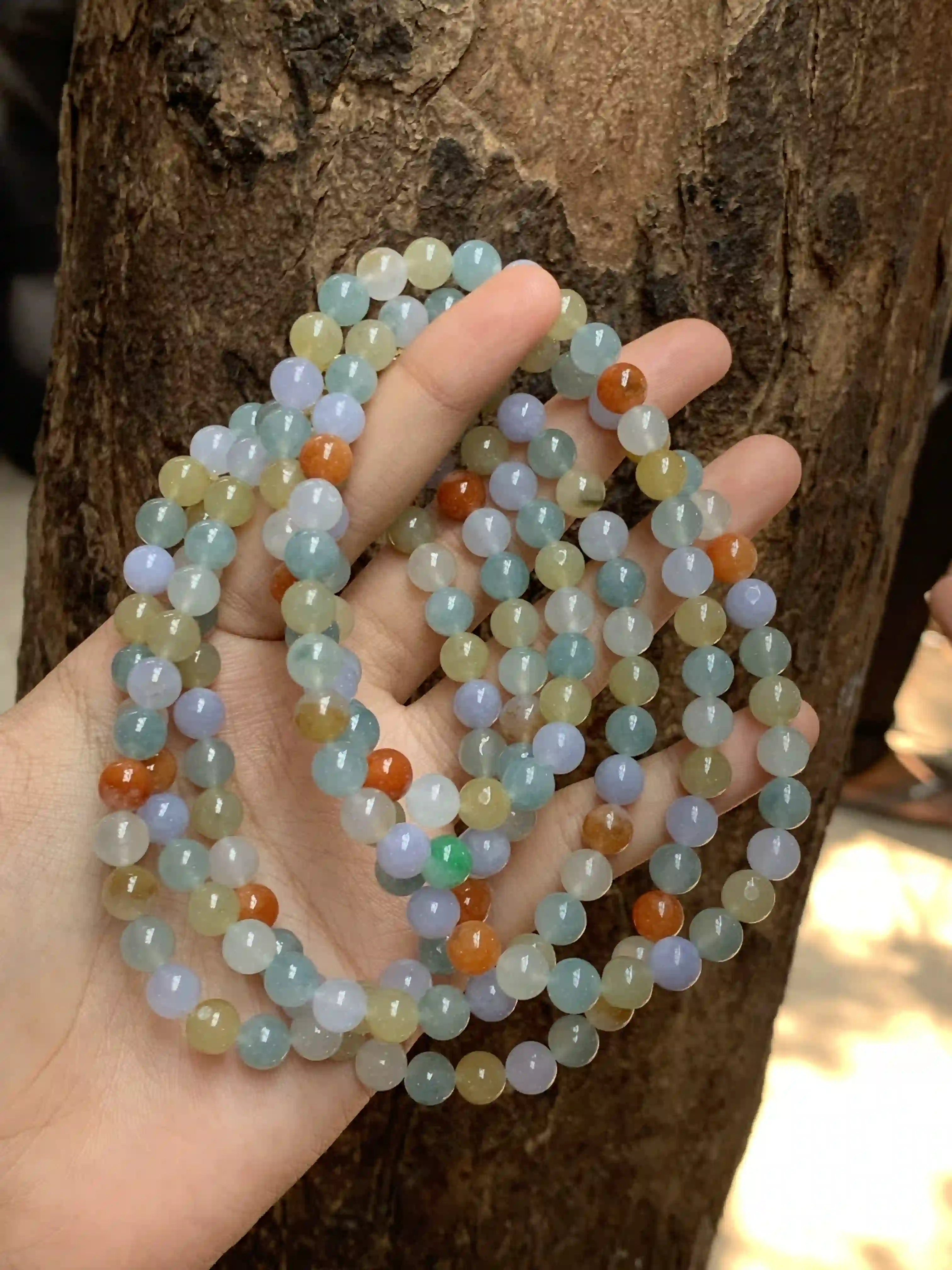 Multicolor Natural Jadeite Bead Bracelet, view 2 | Myanmar Jadeite reference #2190011