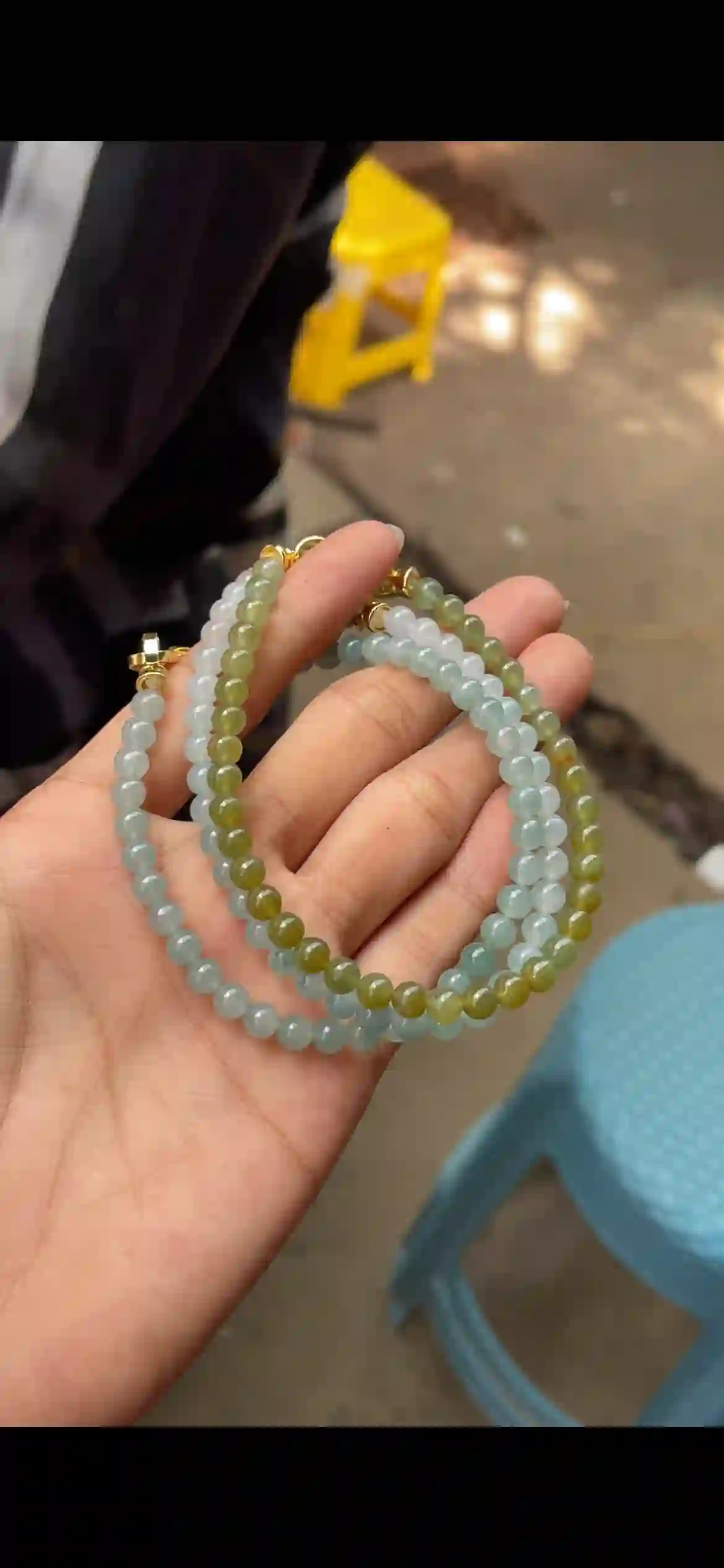 Gradient Pale‑to‑Olive‑Green Jadeite Multi‑Loop Strand with Gold Clasps | Myanmar Jadeite reference #9630001
