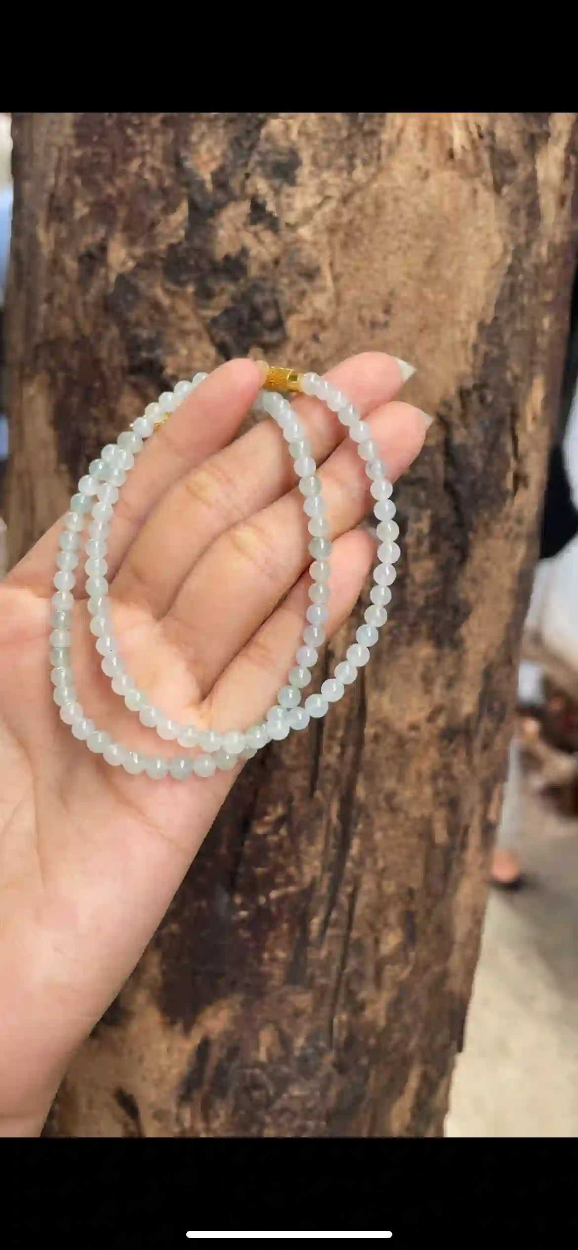 Uniform Icy Pale Celadon Jadeite Multi‑Wrap Strand with Gold Clasp, view 2 | Myanmar Jadeite reference #9330002
