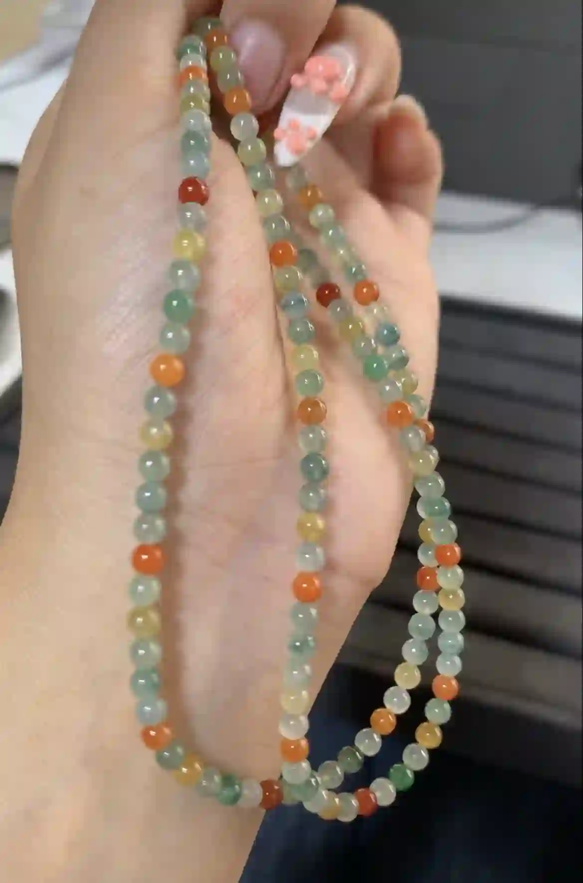 Natural Multicolor Jade Bead Necklace, view 2 | Myanmar Jadeite reference #1950002