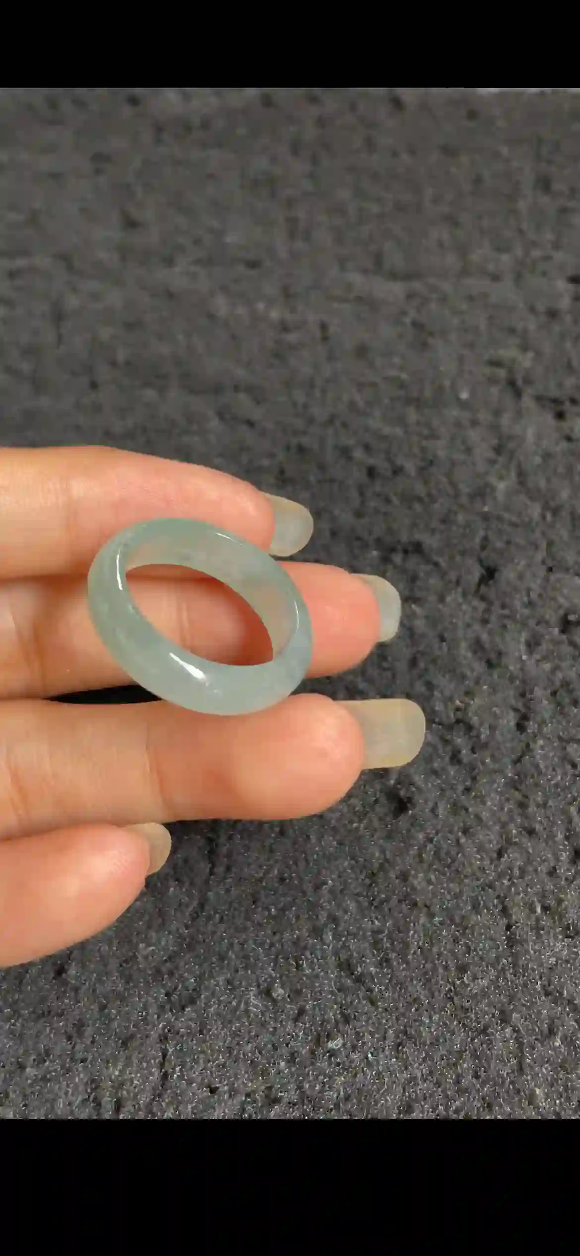 Icy Pale Celadon Jade Band Ring | Myanmar Jadeite reference #21300001