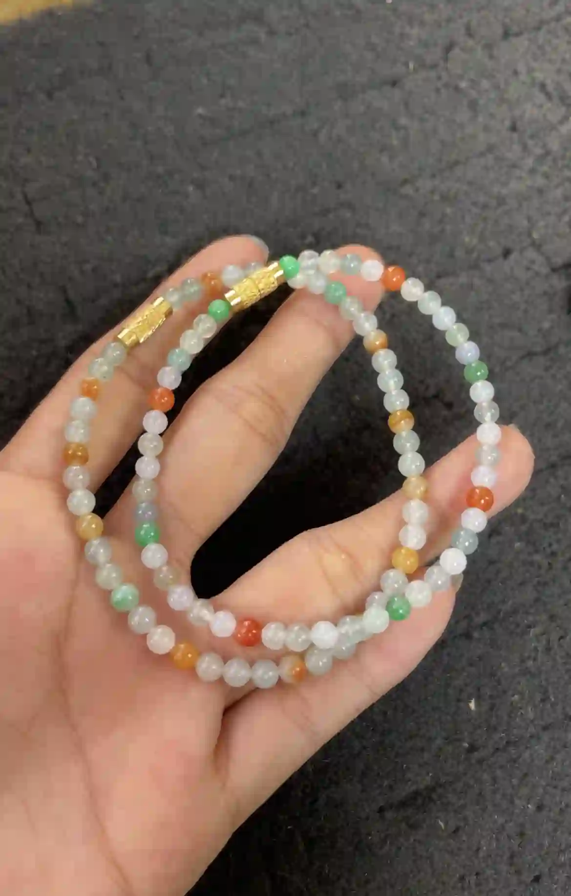 Multicolor Icy Jadeite Beaded Bracelet with Gold Plated Spacers | Myanmar Jadeite reference #3240002