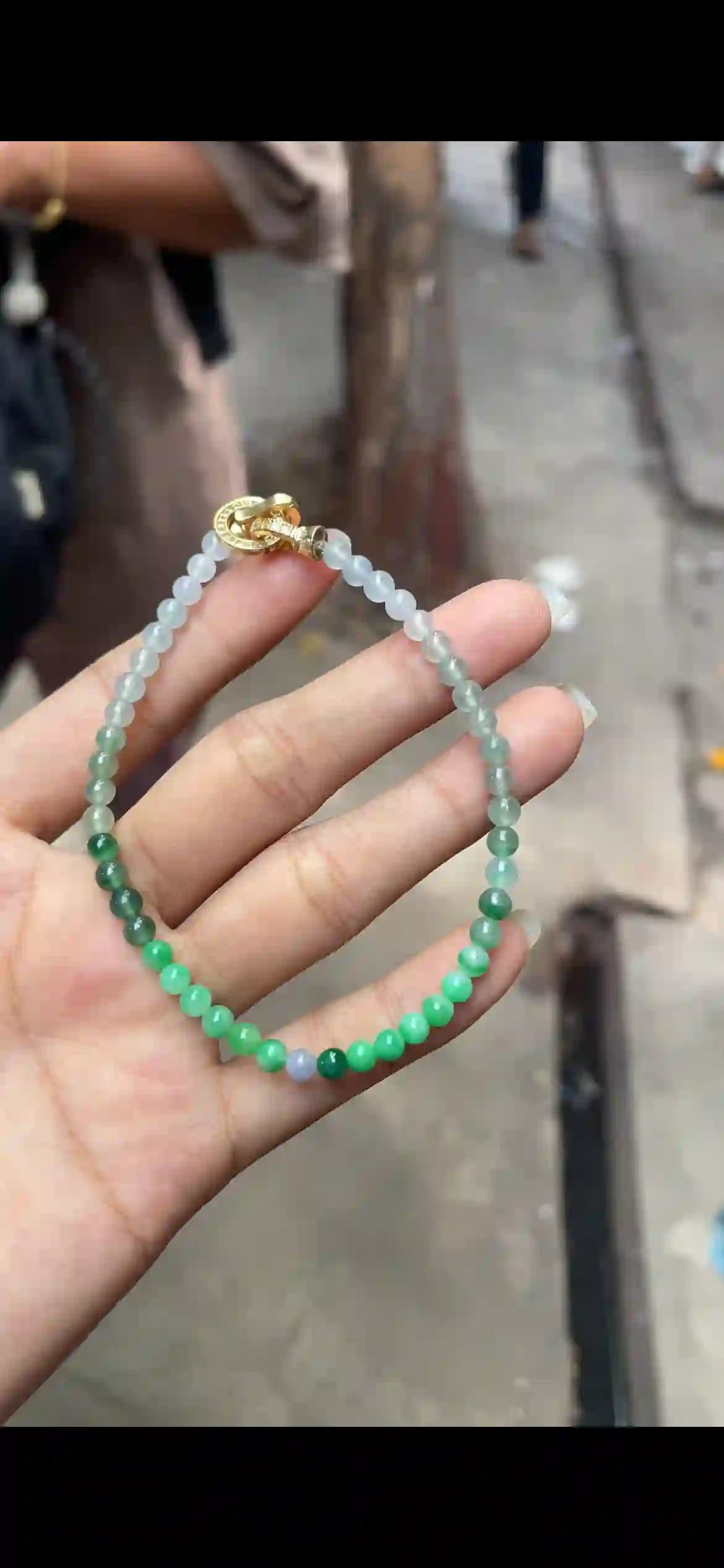 Gradient Ice‑to‑Emerald Green Jadeite Delicate Bead Bracelet | Myanmar Jadeite reference #9570001