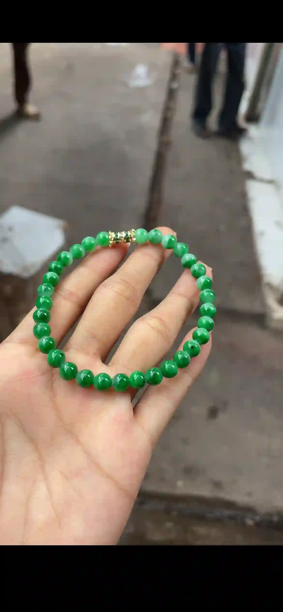 Vivid Emerald‑Green Jade Bead Bracelet, view 2 | Myanmar Jadeite reference #14430001