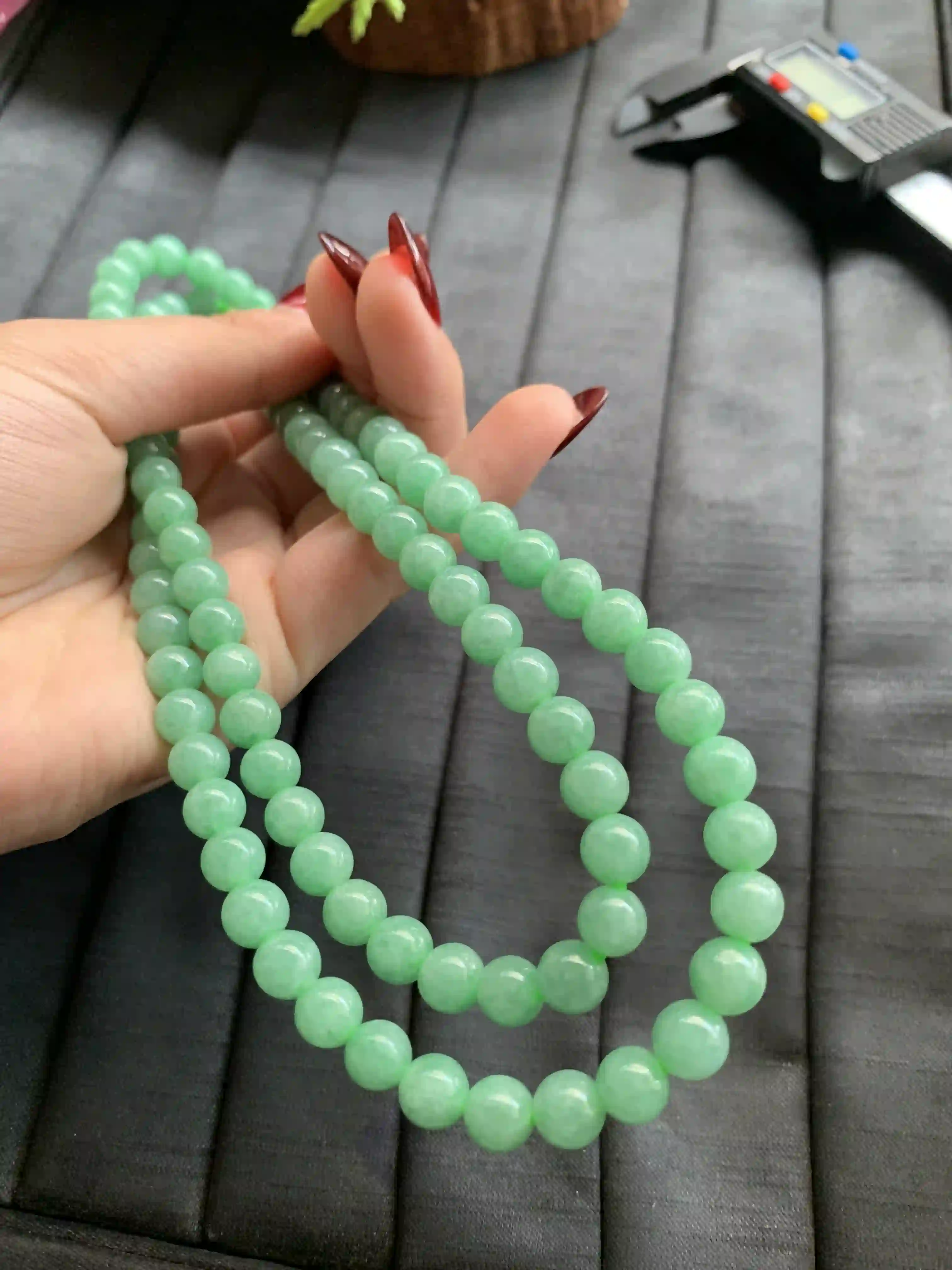 Bright Green Jade Bead Necklace, view 2 | Myanmar Jadeite reference #2730004