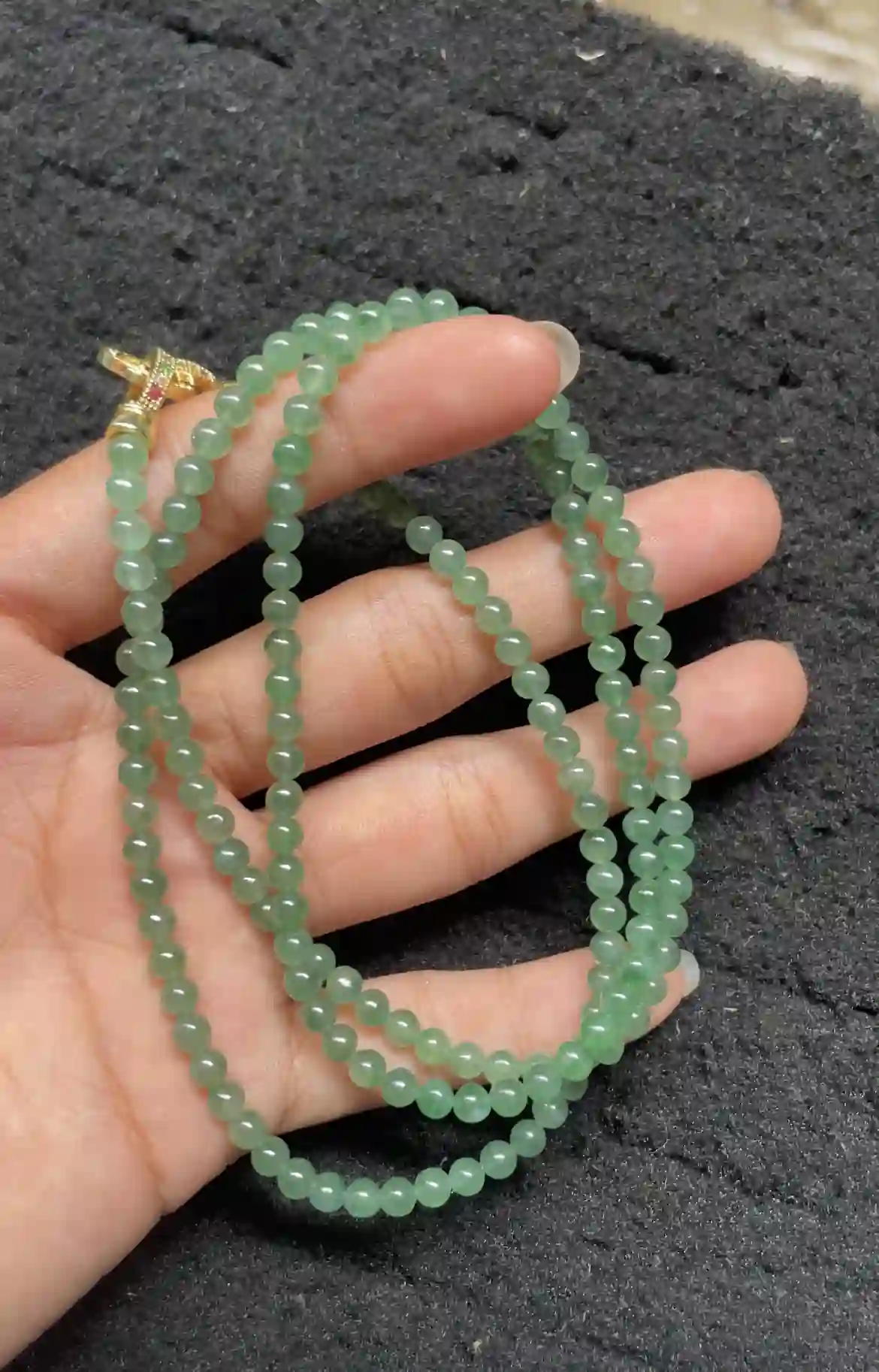  Translucent Green Jade Beaded Necklace with Gold Clasp | Myanmar Jadeite reference #2880002