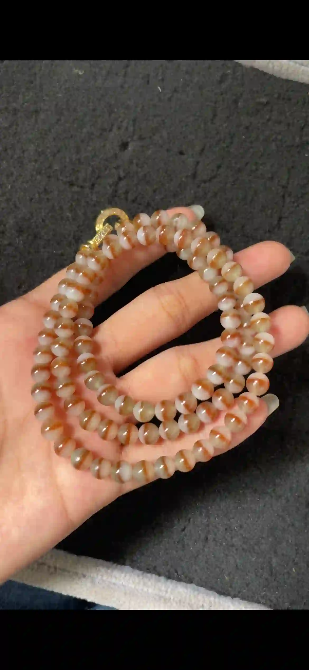 Natural Two-Tone Red & White Jadeite Bead Necklace with Diamond-Set Gold Clasp | Myanmar Jadeite reference #6690007
