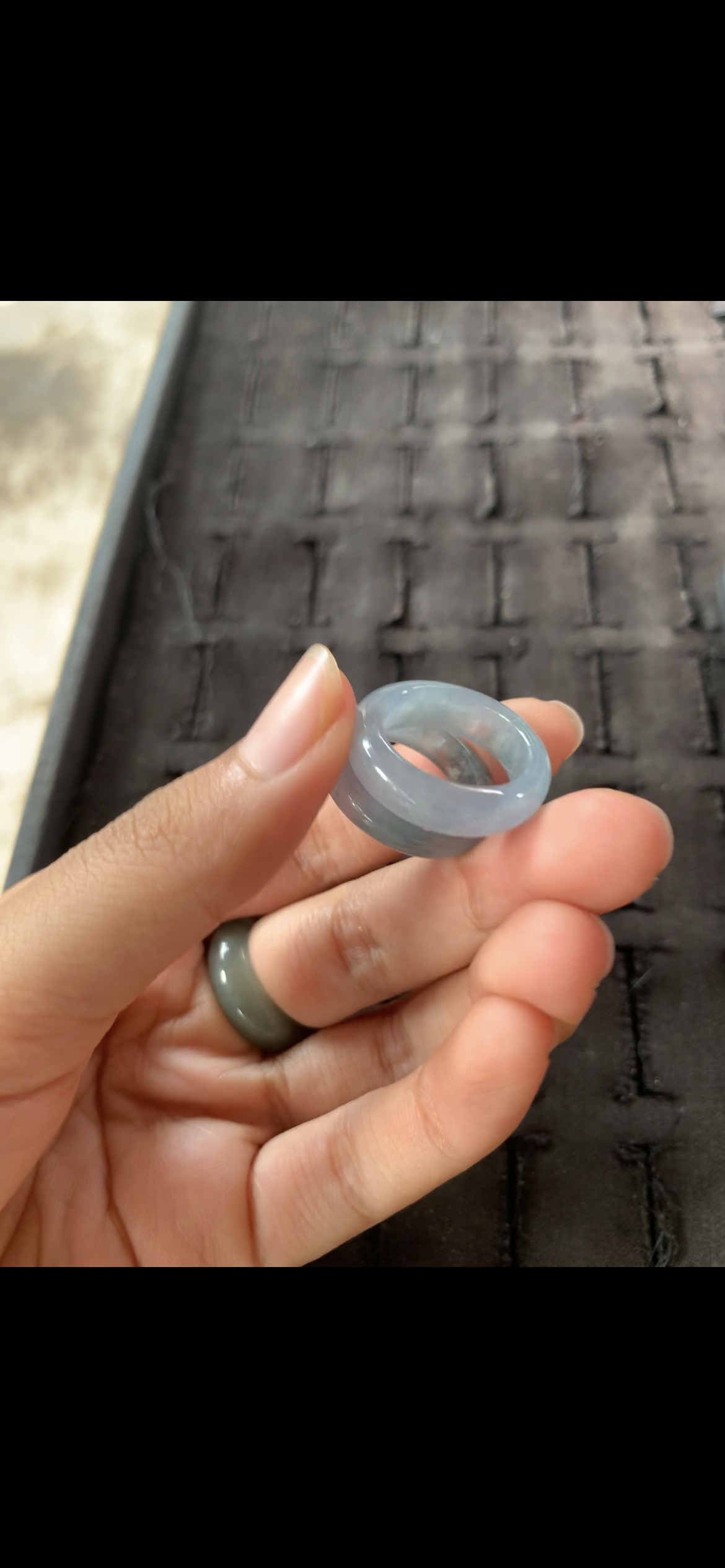 Icy Lavender Blue Jade Band Rings — Pair