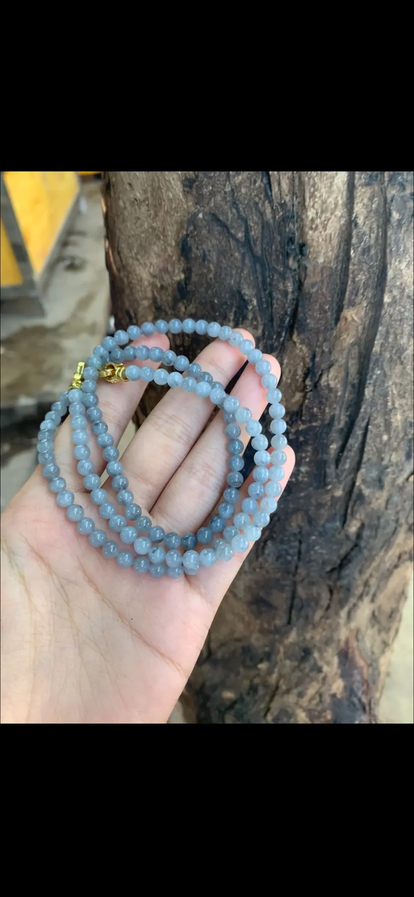 Natural High-Translucency Glassy/Ice Variety Multi-Strand Ocean Blue & Ice Gray Jadeite Bead Necklace / Wrap Bracelet Set with Gold Clasp | Myanmar Jadeite reference #39420001