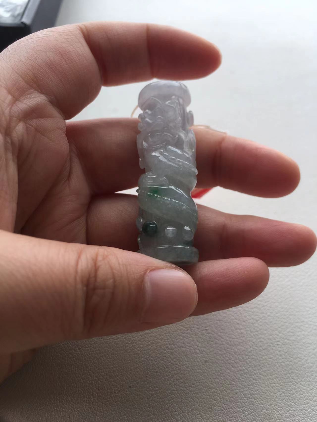 Natural Icy Green Jade Dragon Column Pendant Natural Icy Green Jade Dragon Column Pendant - Burmese Jadeite from Myanmar