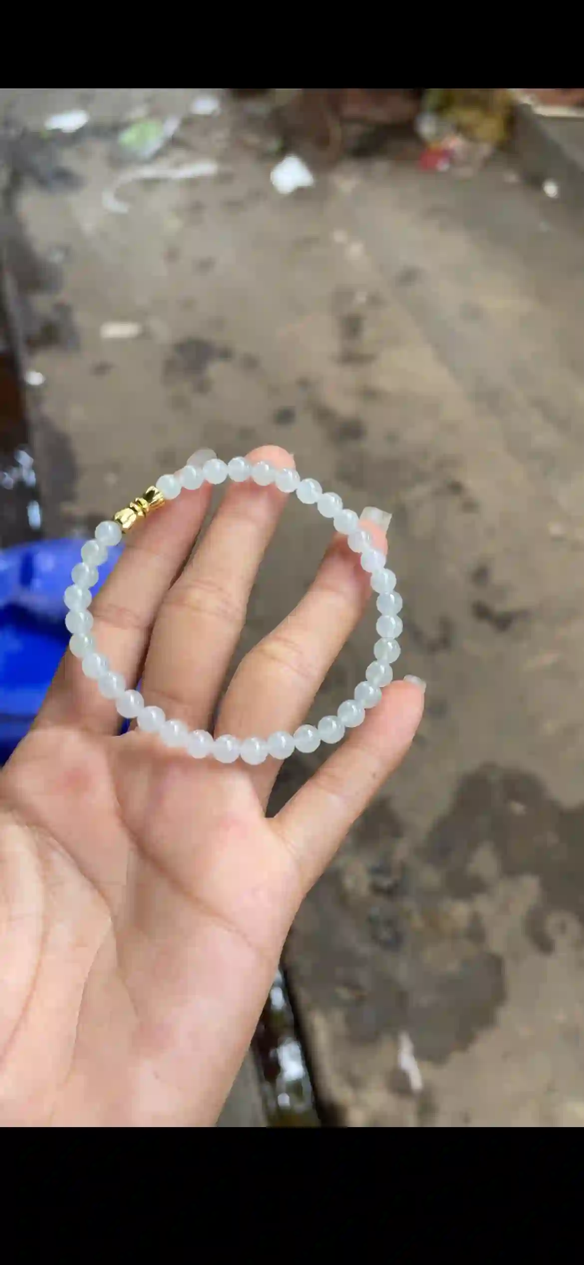 Icy Milky White Jade Beaded Bracelet with Premium Gold Clasp | Myanmar Jadeite reference #23100001