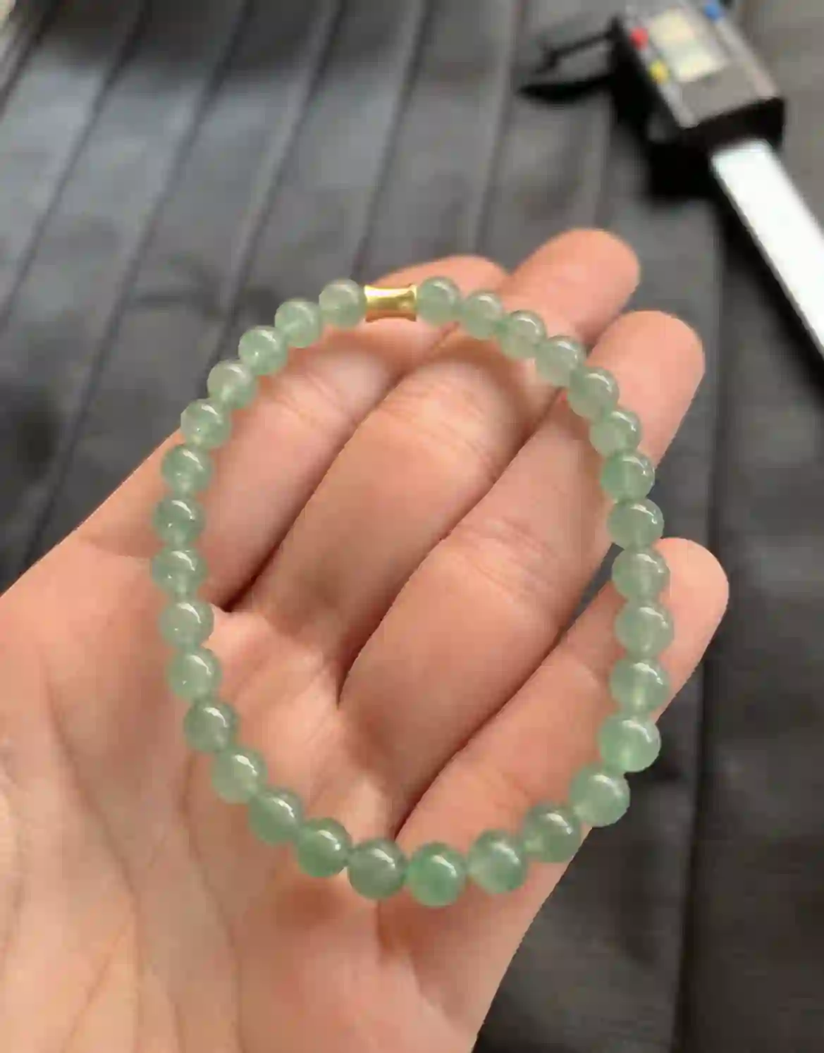   Natural Icy Green Jadeite Beaded Bracelet, view 2 | Myanmar Jadeite reference #2460002