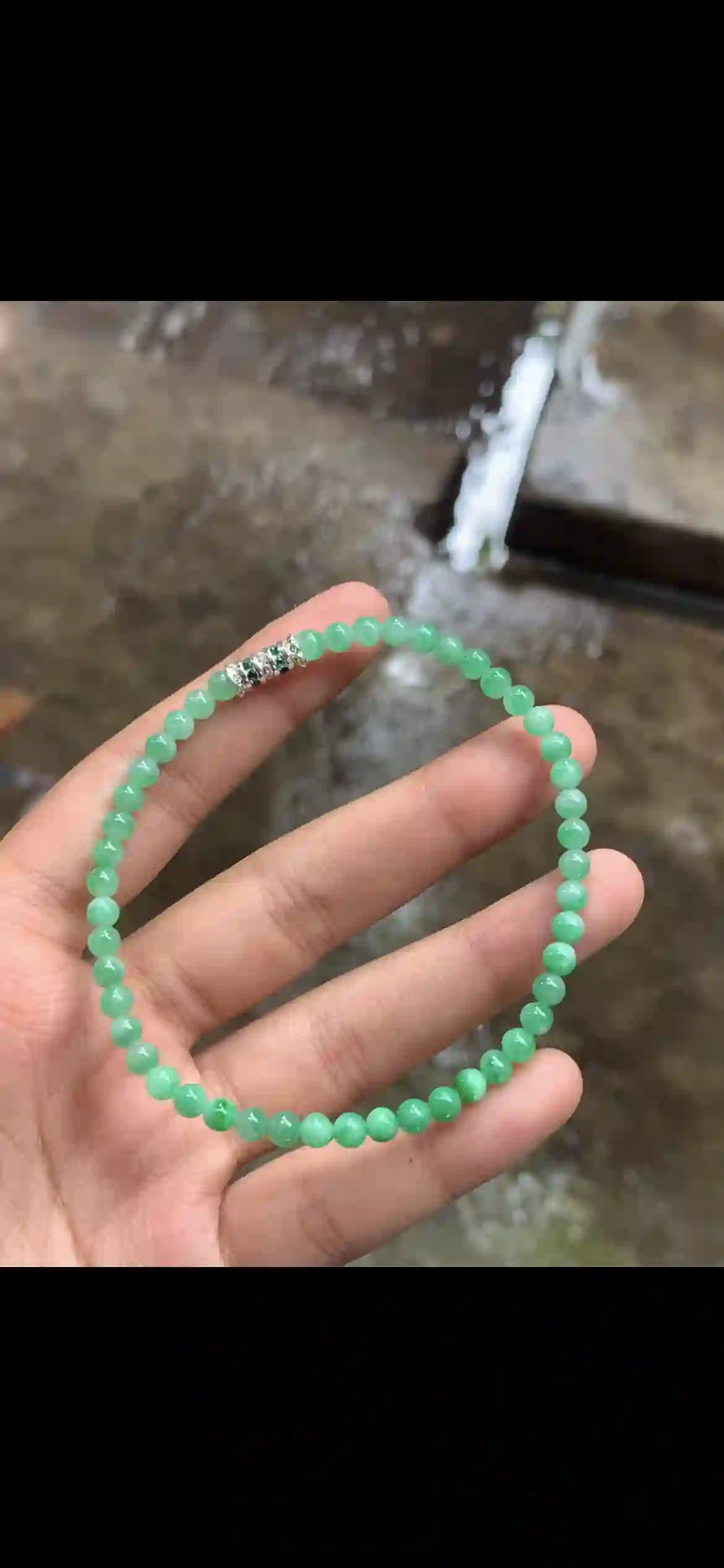 Delicate Bright Green Jade Beaded Bracelet with Crystal Accent, view 2 | Myanmar Jadeite reference #27600001