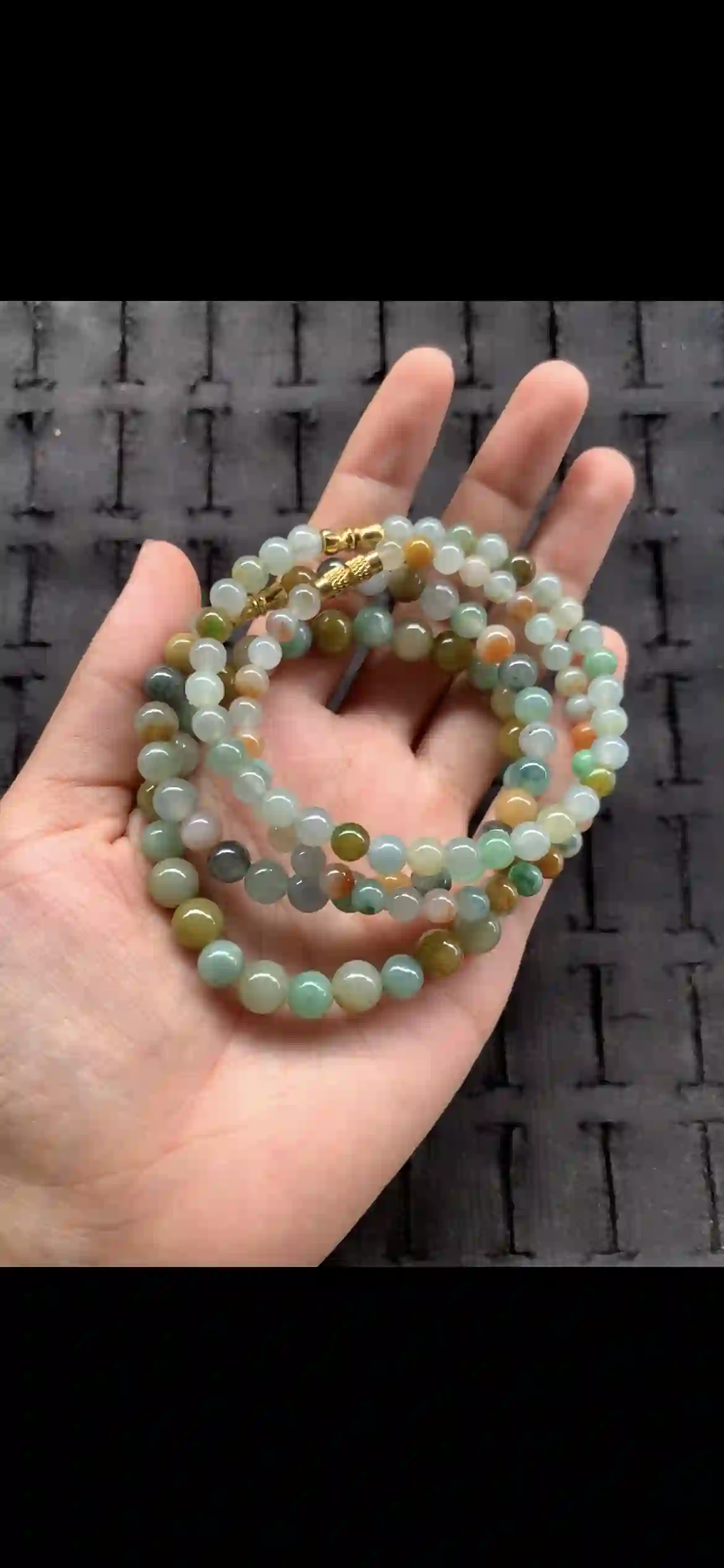 Vibrant Multicolor Natural Jade Bead Necklace with Gold Clasp, view 2 | Myanmar Jadeite reference #18450002