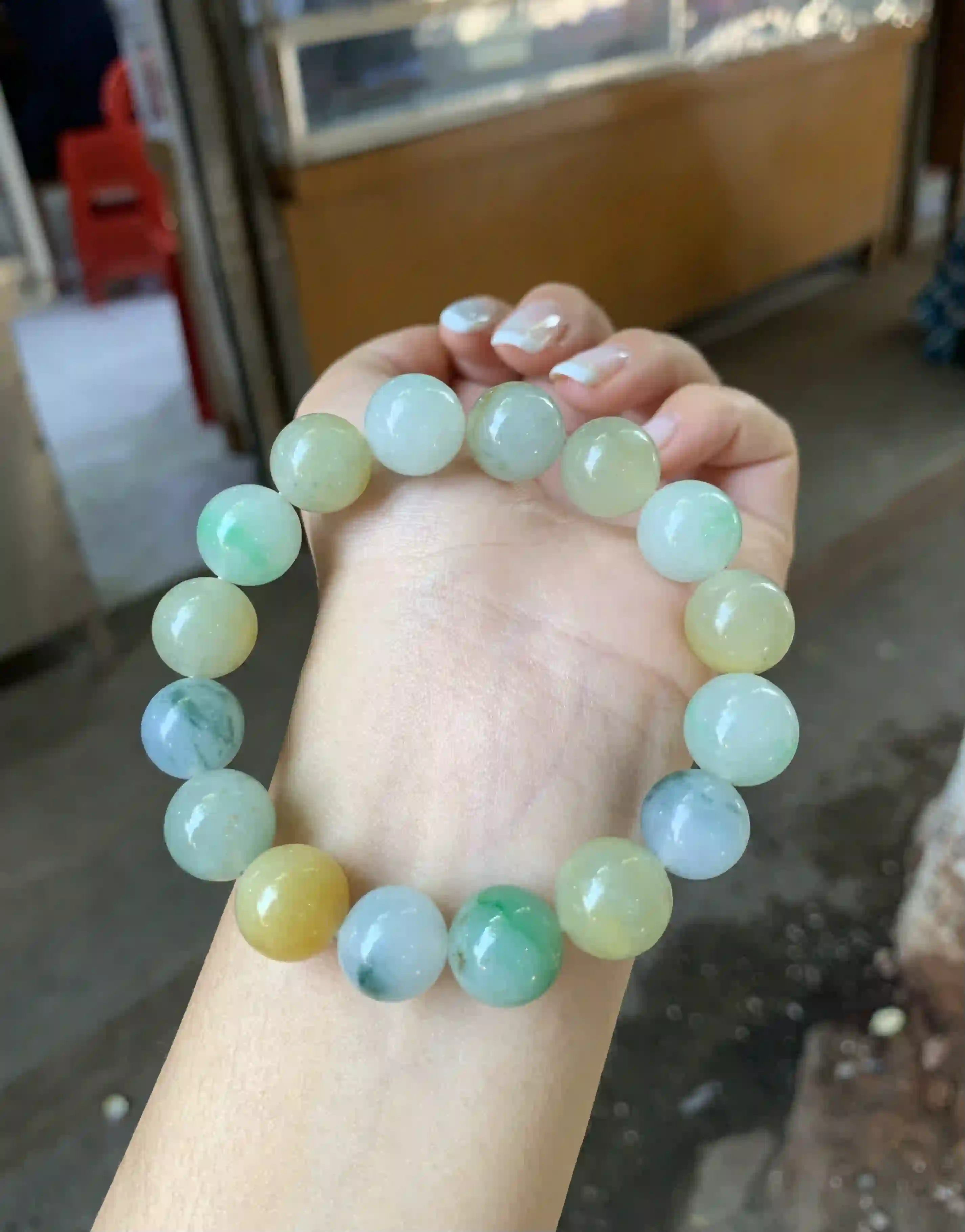 Multi-Color Jade Beaded Bracelet with Natural Variations | Myanmar Jadeite reference #510010