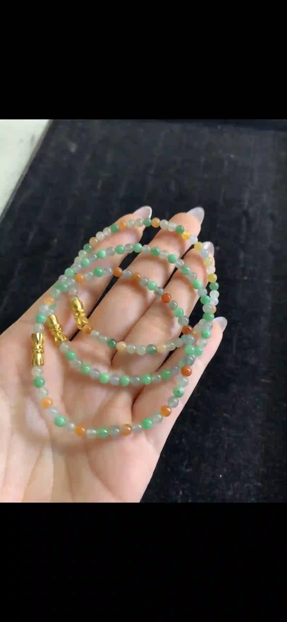 Multicolor Rainbow Jade Multi-Wrap Beaded Bracelet with Gold Accents | Myanmar Jadeite reference #22800001