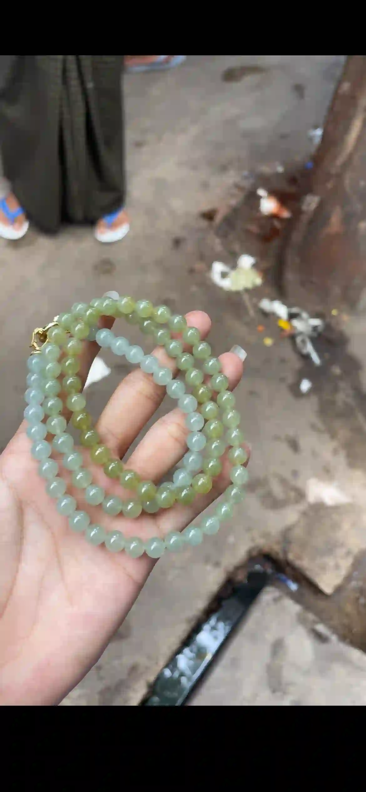 Gradient Honey Yellow & Icy Green Jadeite Bead Necklace with Gold Clasp, view 2 | Myanmar Jadeite reference #18390001