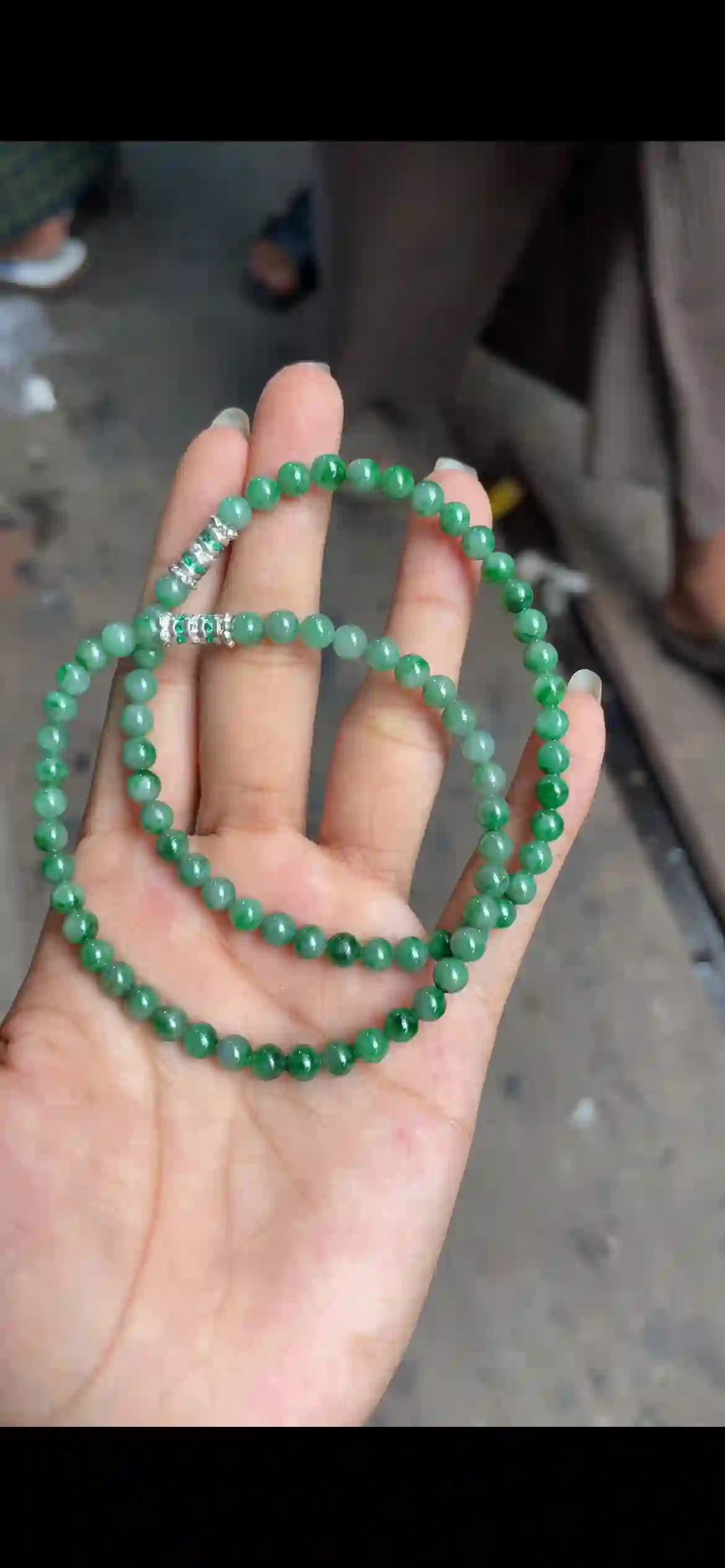  Vibrant Emerald Green Jade Bead Multi-Wrap Bracelet with Silver Accents | Myanmar Jadeite reference #5220001