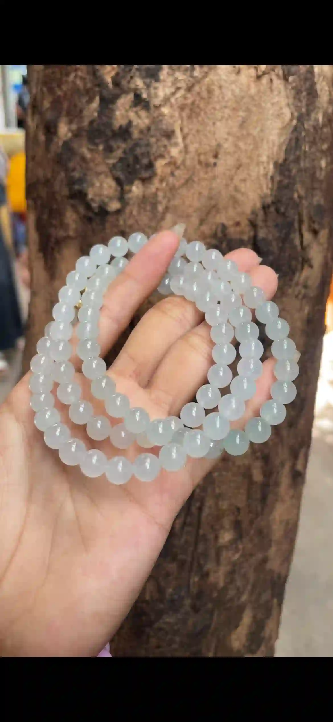 High Icy Transparent White Jadeite Bead Necklace, view 2 | Myanmar Jadeite reference #8160001