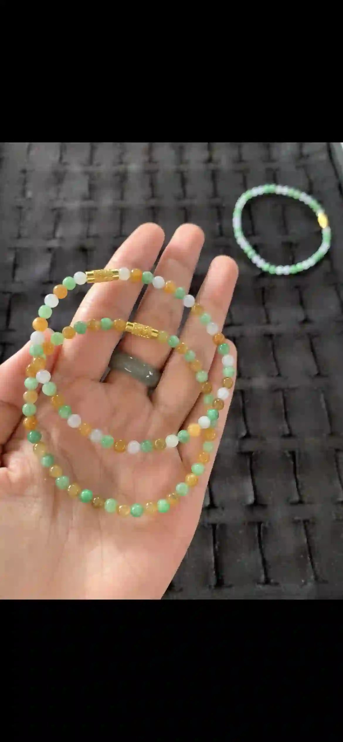 Multicolor & Pale Green Jade Beaded Bracelet Set — Gold Clasps | Myanmar Jadeite reference #27690001