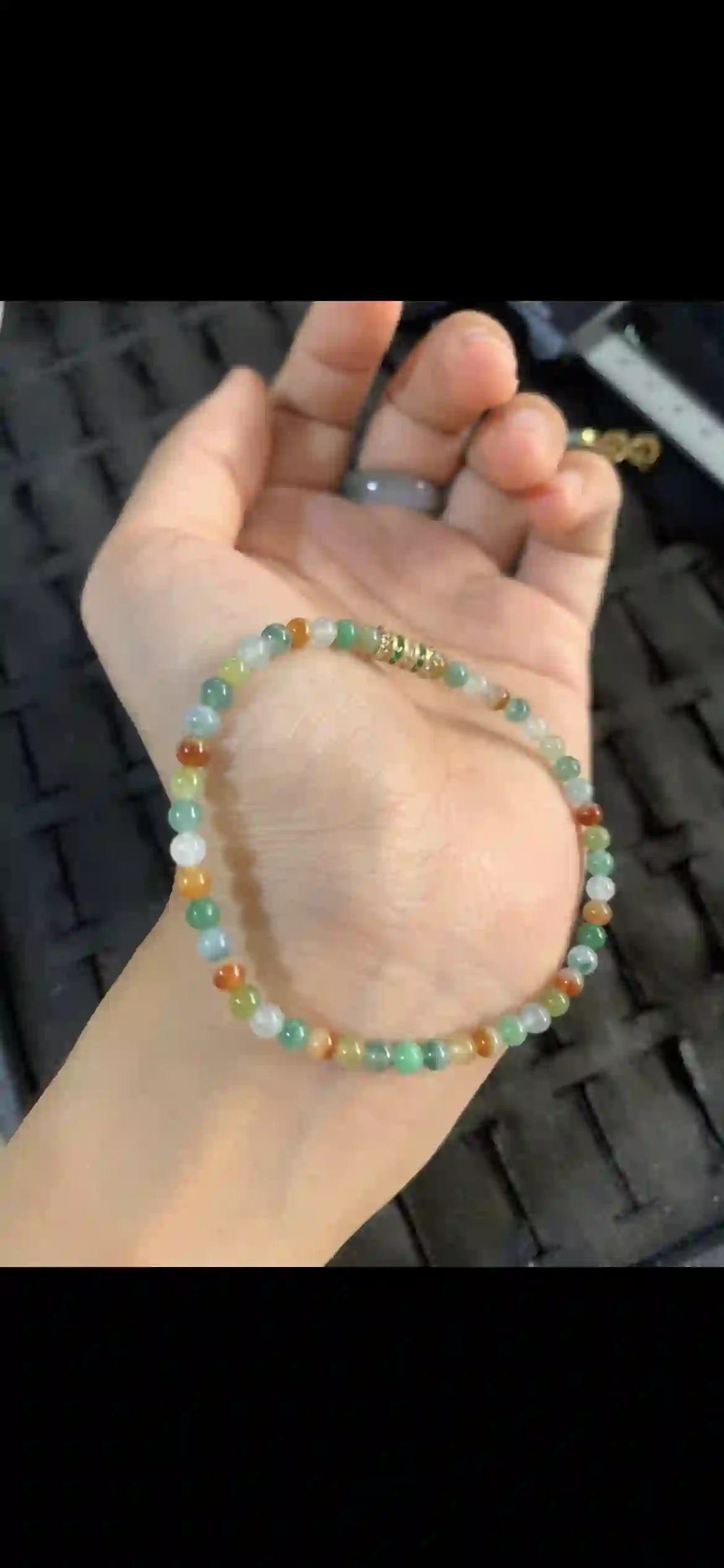 Delicate Multicolored Natural Jadeite Bead Bracelet with Decorative Spacer | Myanmar Jadeite reference #26370001