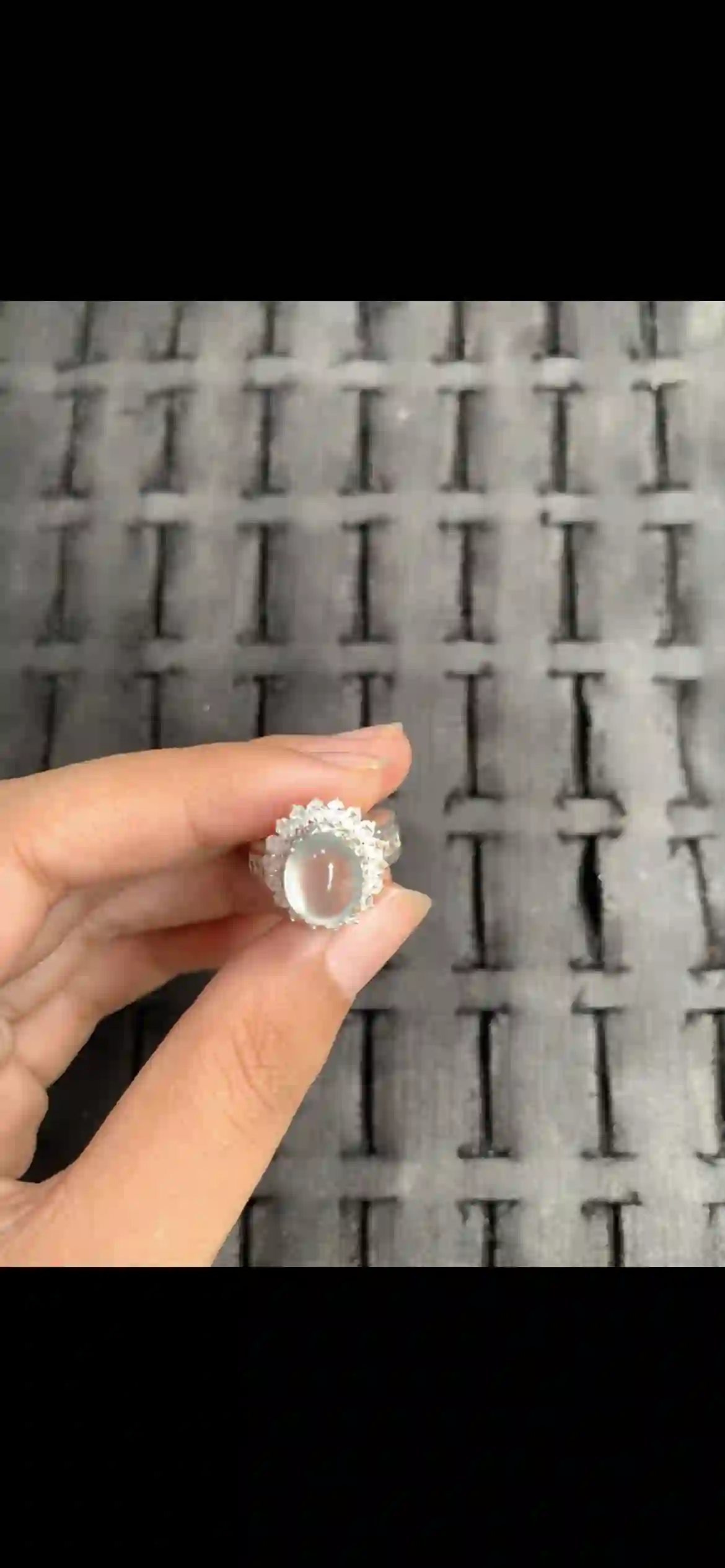 Icy Glassy White Jadeite Cabochon Halo Ring | Myanmar Jadeite reference #11250001