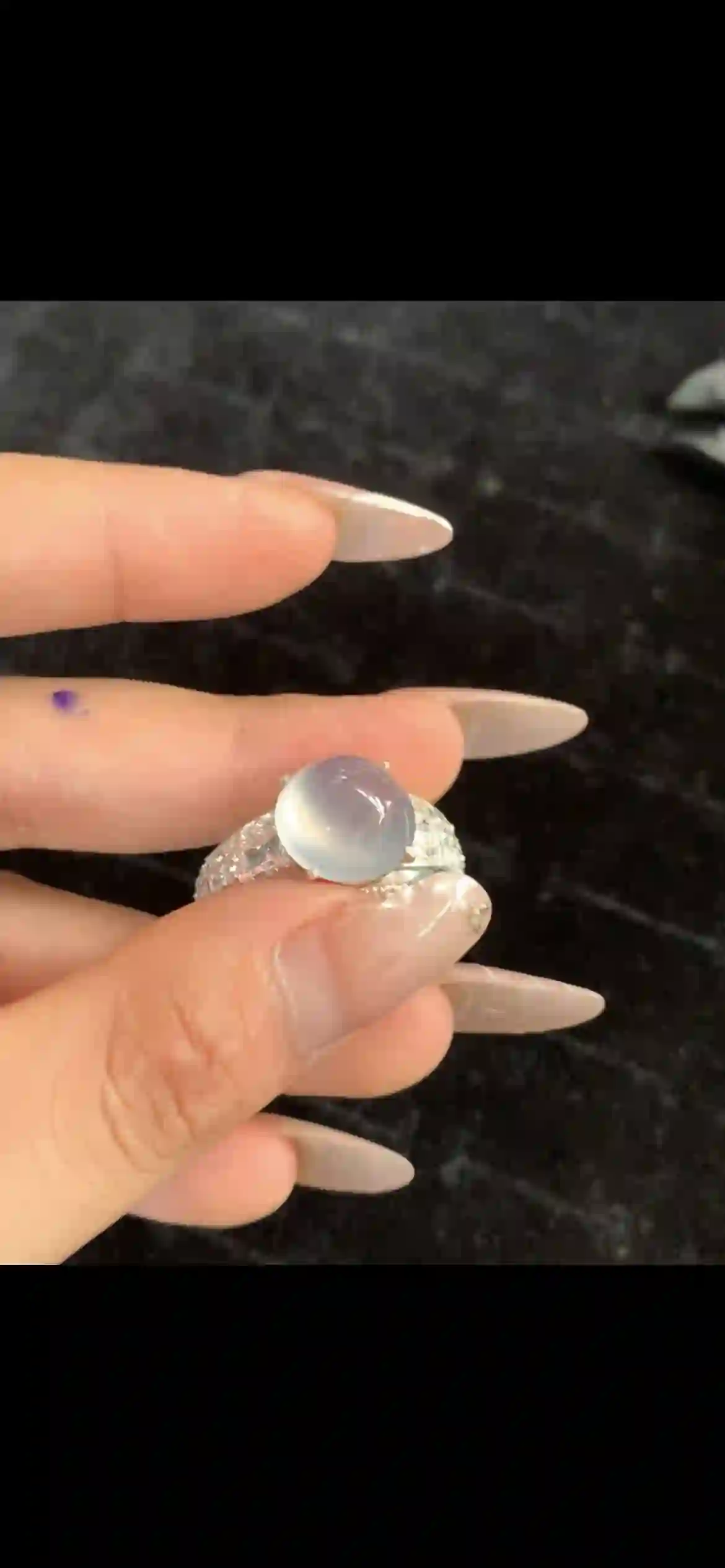 High-Ice Translucent White Jadeite Cabochon Ring — 18K Gold & Diamond Setting | Myanmar Jadeite reference #30420001
