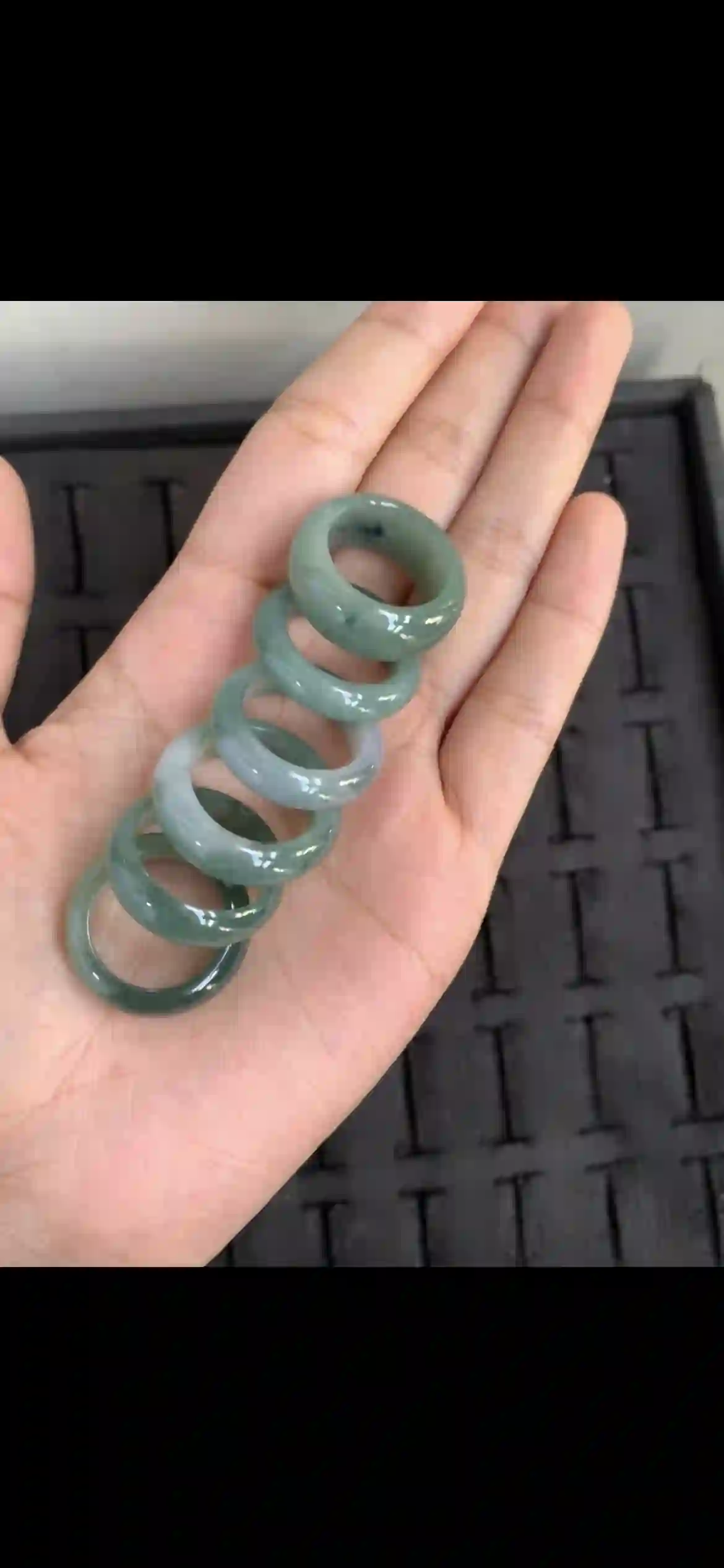 Set of Six Gradient Teal & Icy Green Jade Band Rings | Myanmar Jadeite reference #17310001