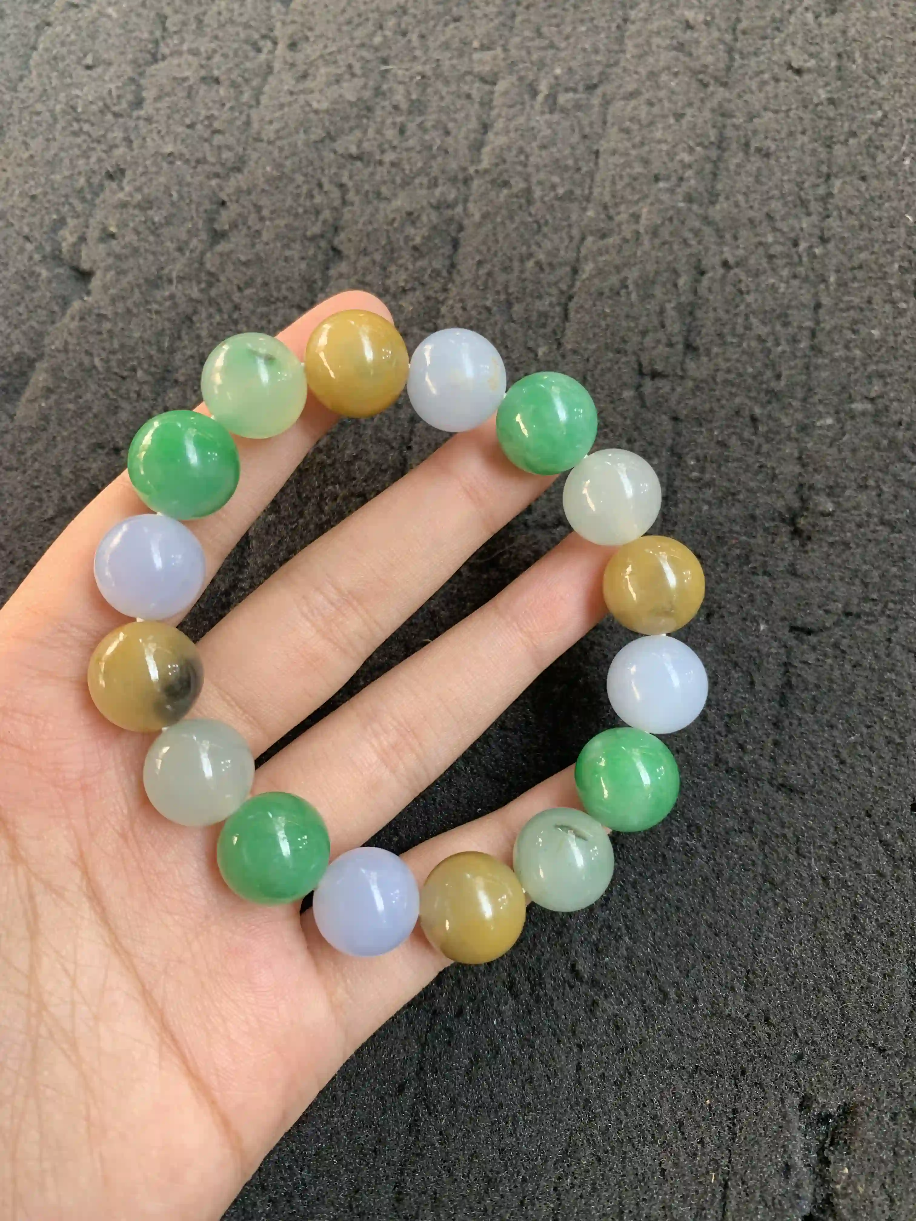 Colorful Multi-Hued Jade Bead Bracelet | Myanmar Jadeite reference #1320004