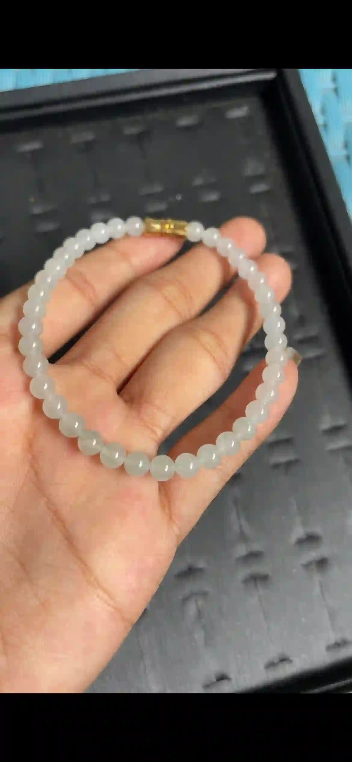   Icy Pale Green Floating Jadeite Bead Bracelet, view 2 | Myanmar Jadeite reference #7920001