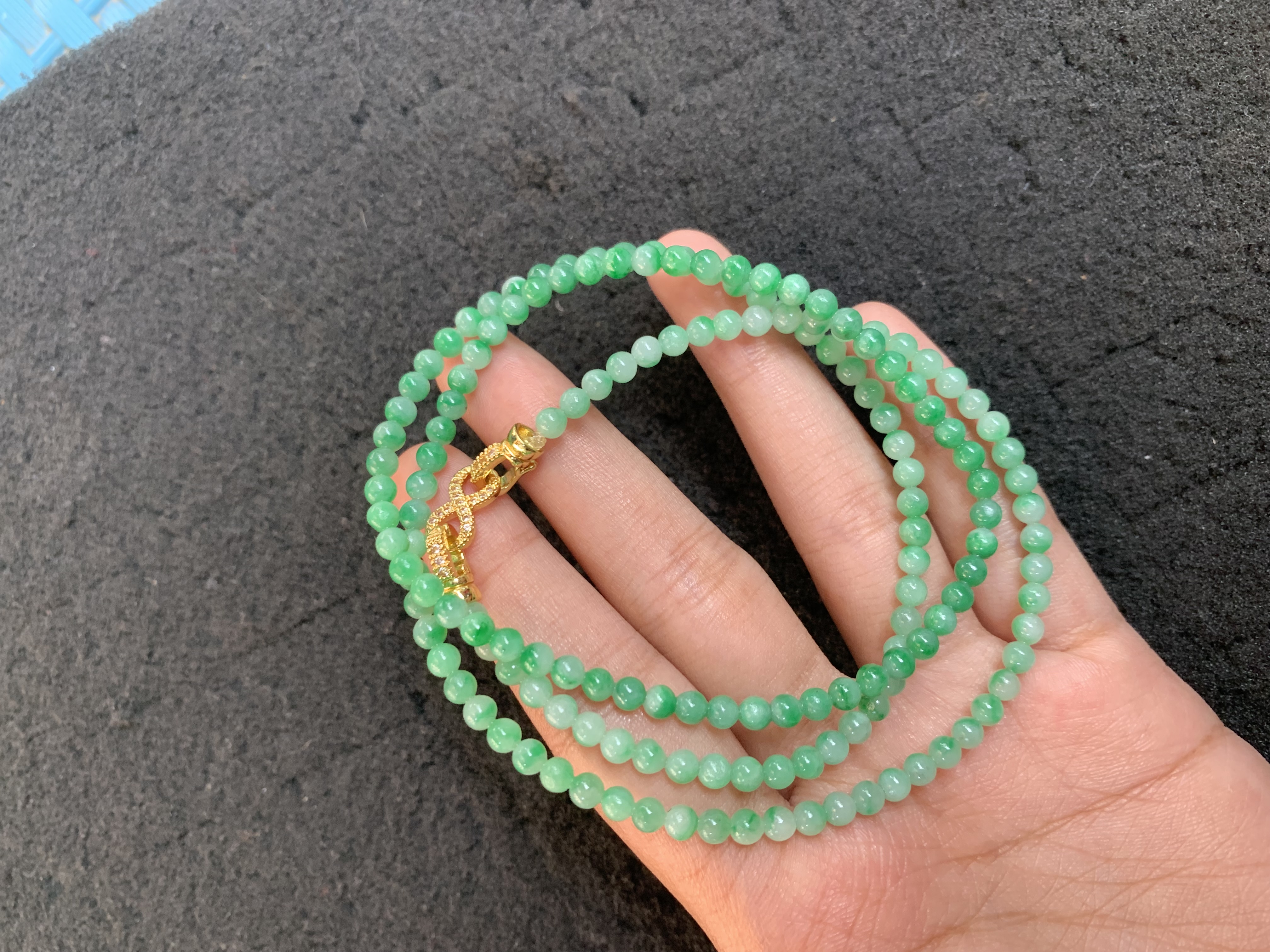 Delicate Multi-Strand Green Bead Necklace with Gold Clasp
