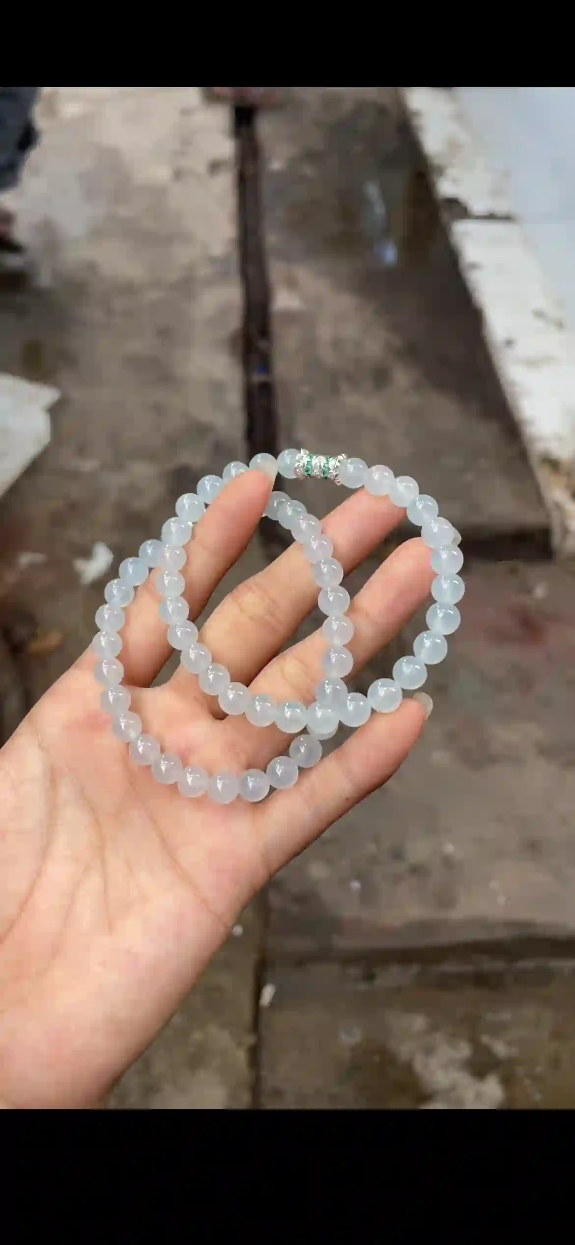 Icy Translucent White Jade Bead Necklace with Gemstone Spacer | Myanmar Jadeite reference #19680001