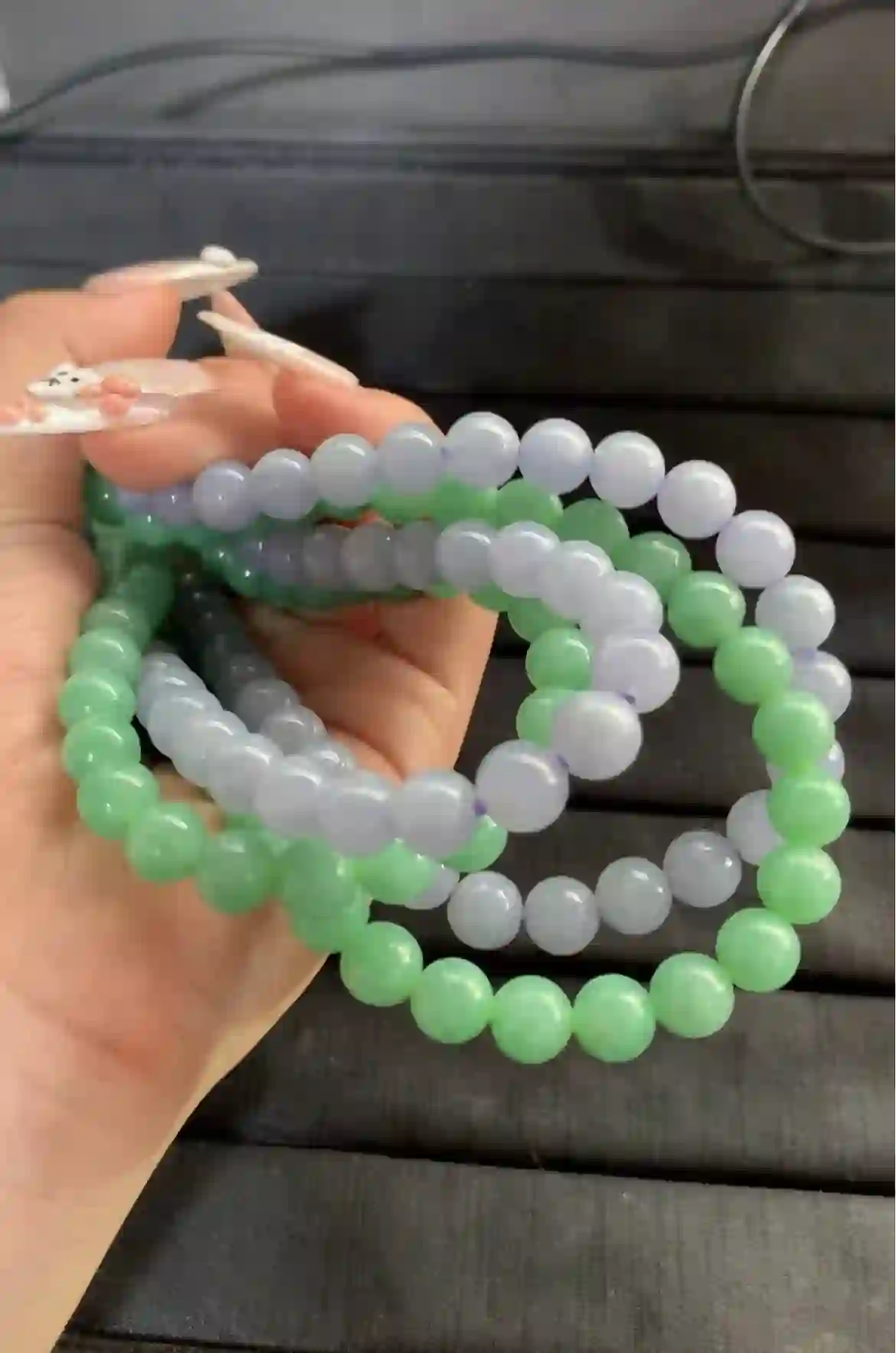 Multi-Strand Green & Lavender Beaded Necklace/Bracelet | Myanmar Jadeite reference #1350001
