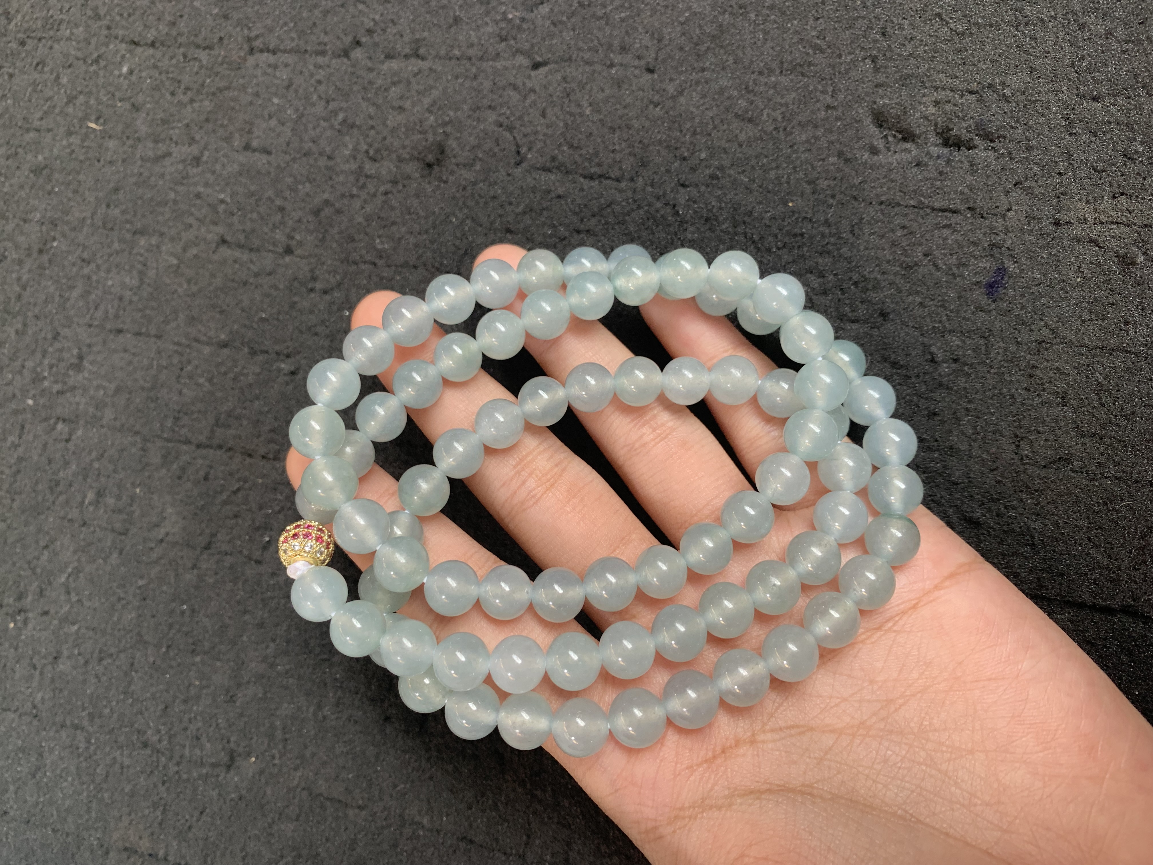 Elegant Light Blue Jade Bead Necklace with Decorative Accent